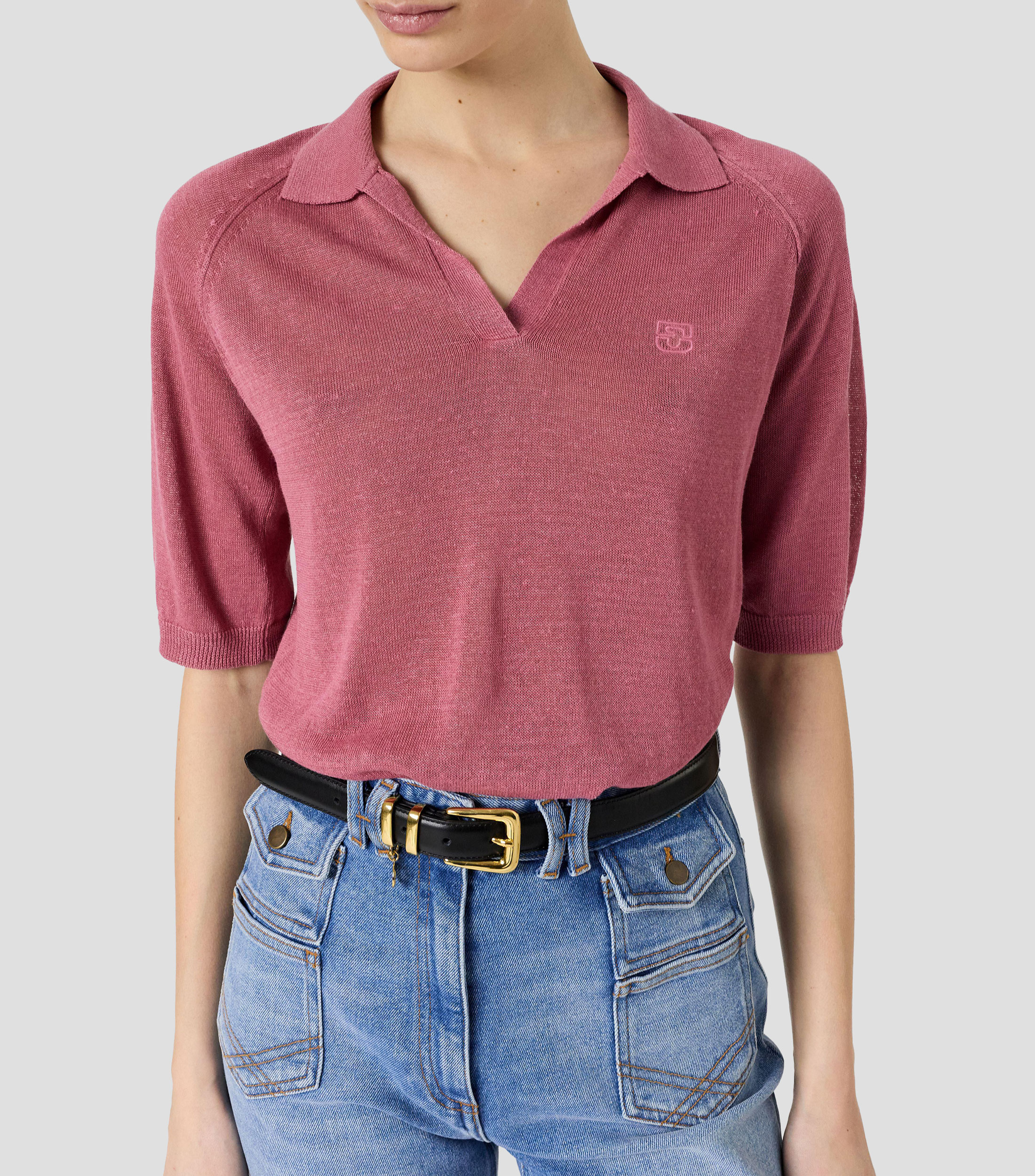 Playera polo manga corta lisa Mujer