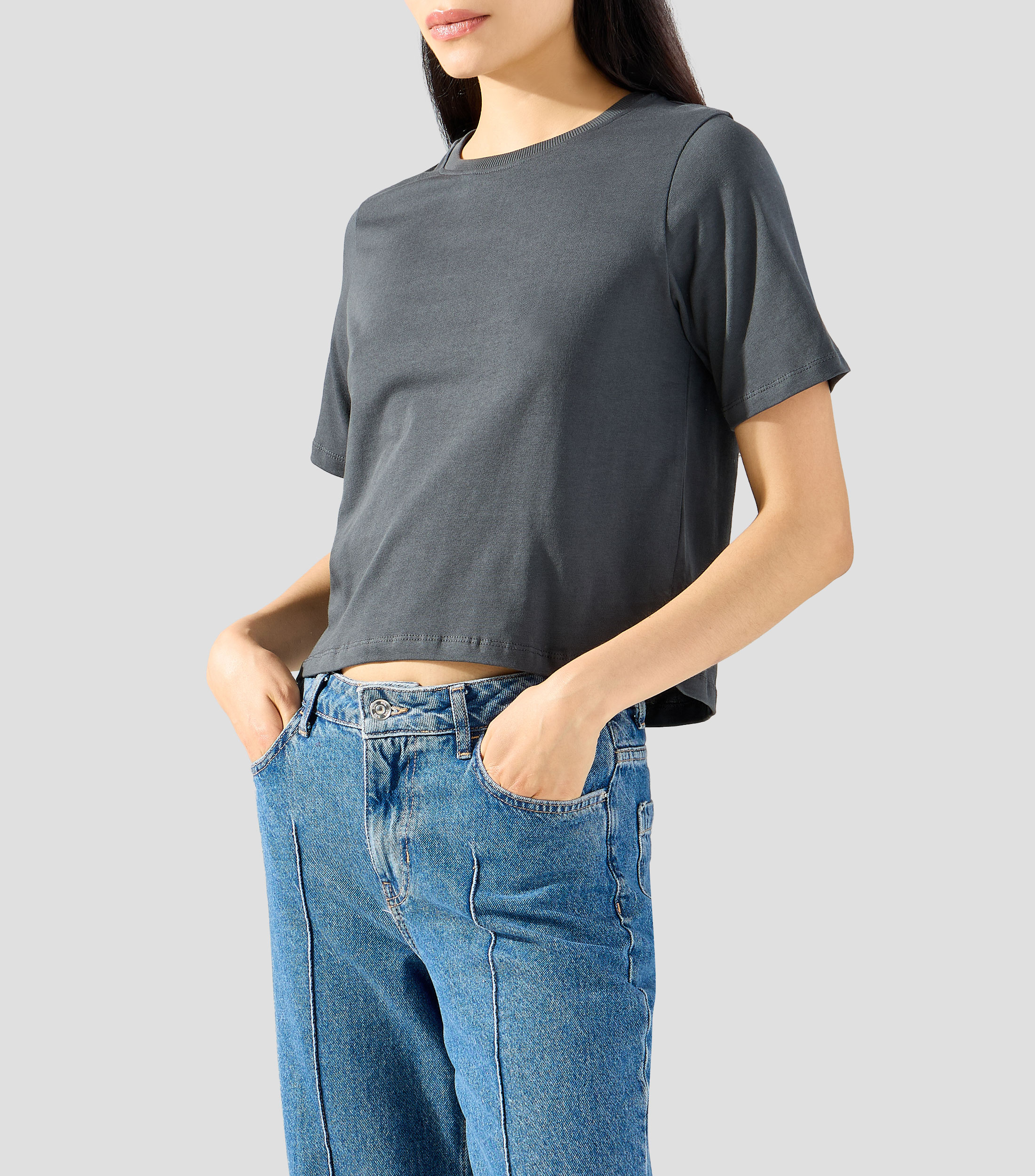 Playera cuello redondo manga corta lisa Mujer