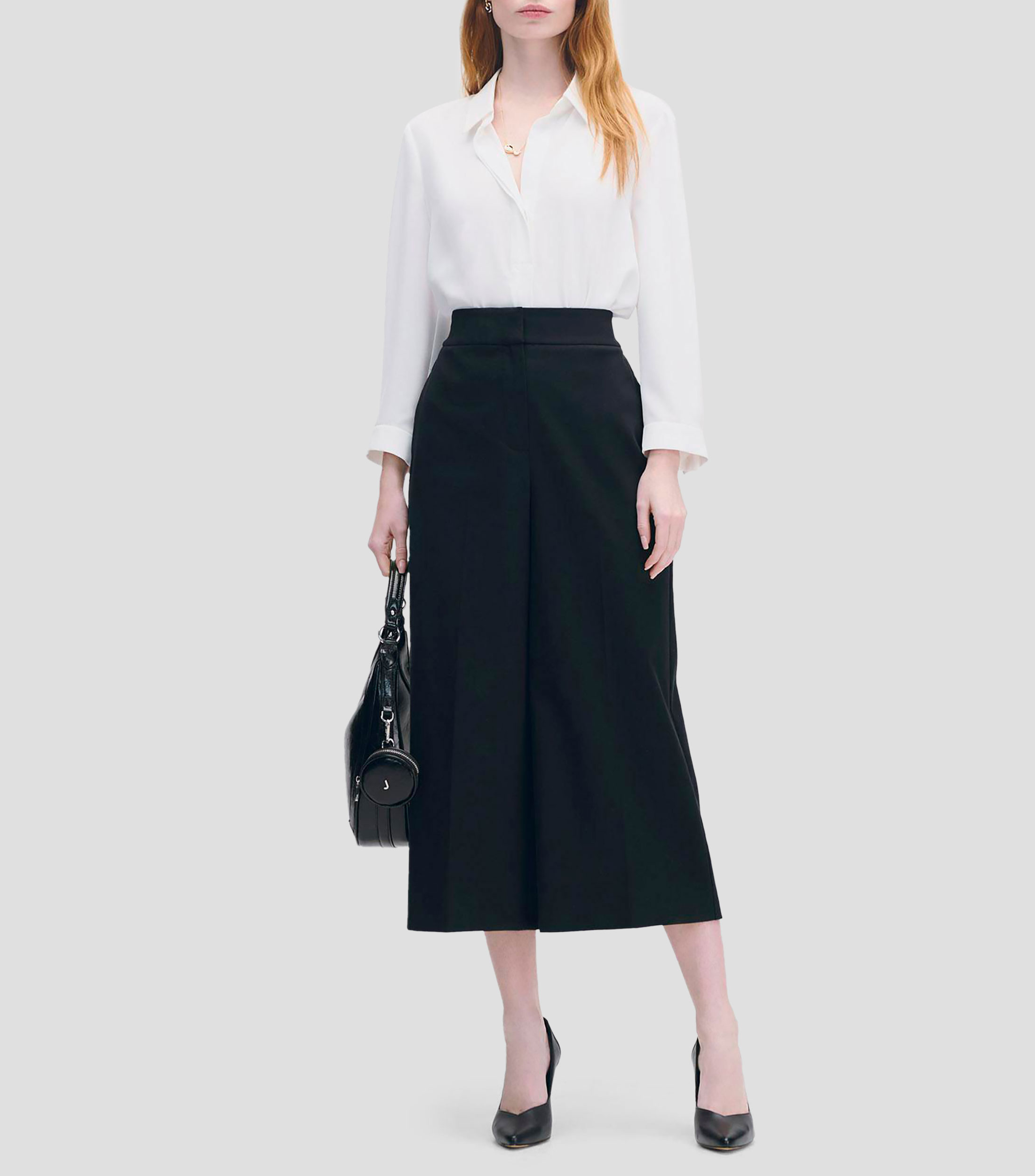 Pantalón Culotte Tiro Alto Negro Pretina Enresortada Mujer