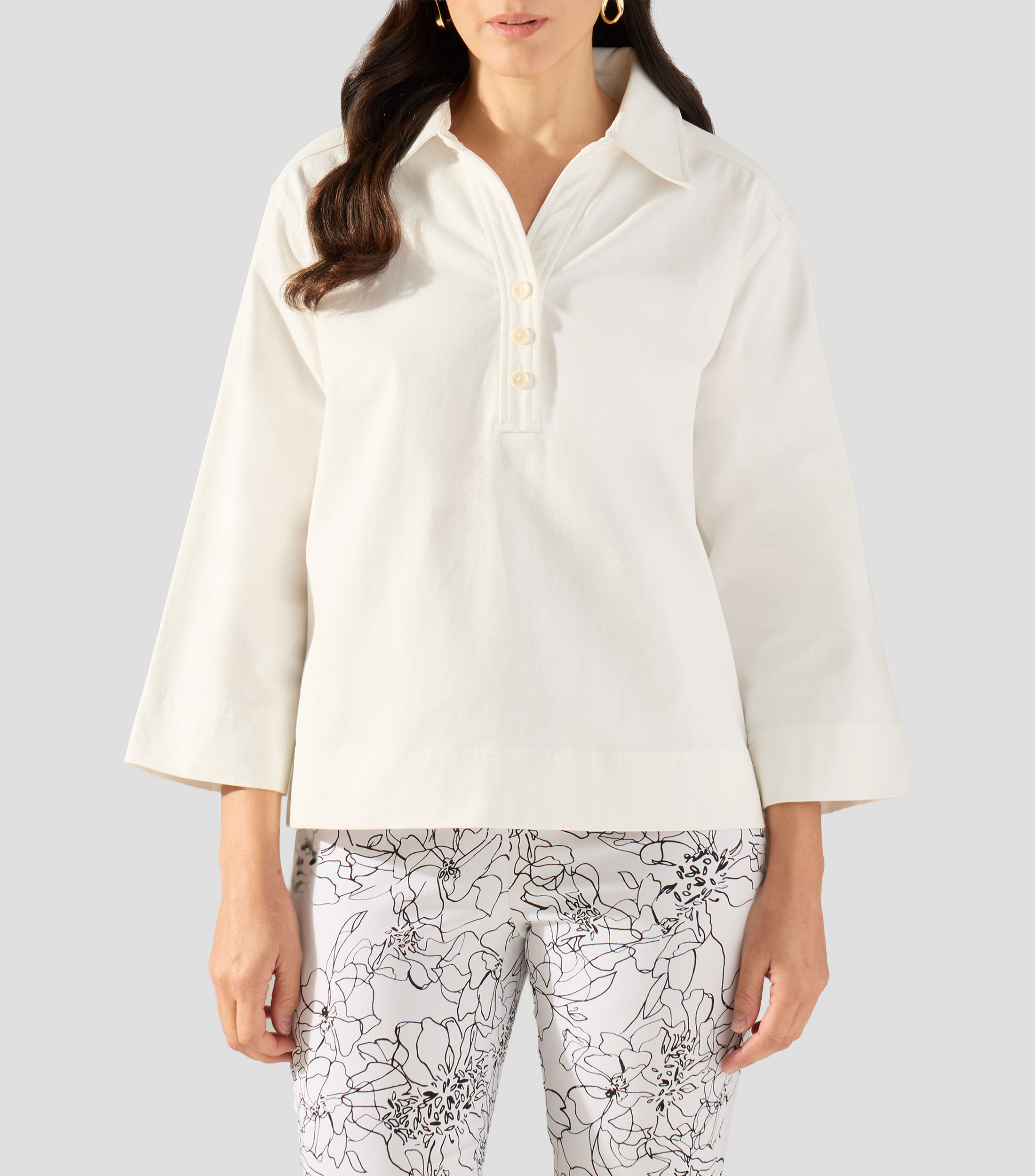 Blusa denim lisa manga 7/8 Mujer