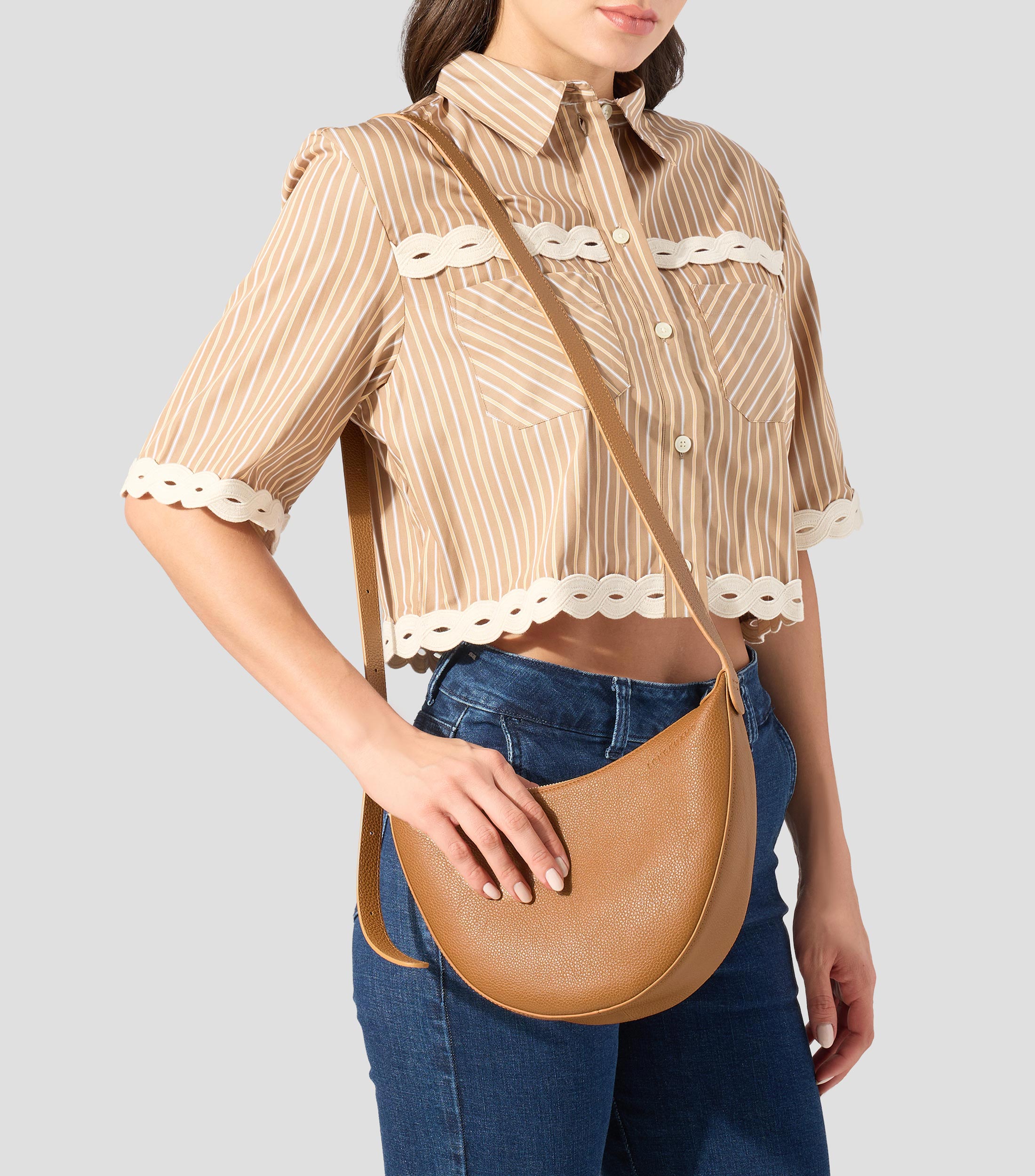 Bolsa crossbody café en piel Le Foulonné lisa Mujer