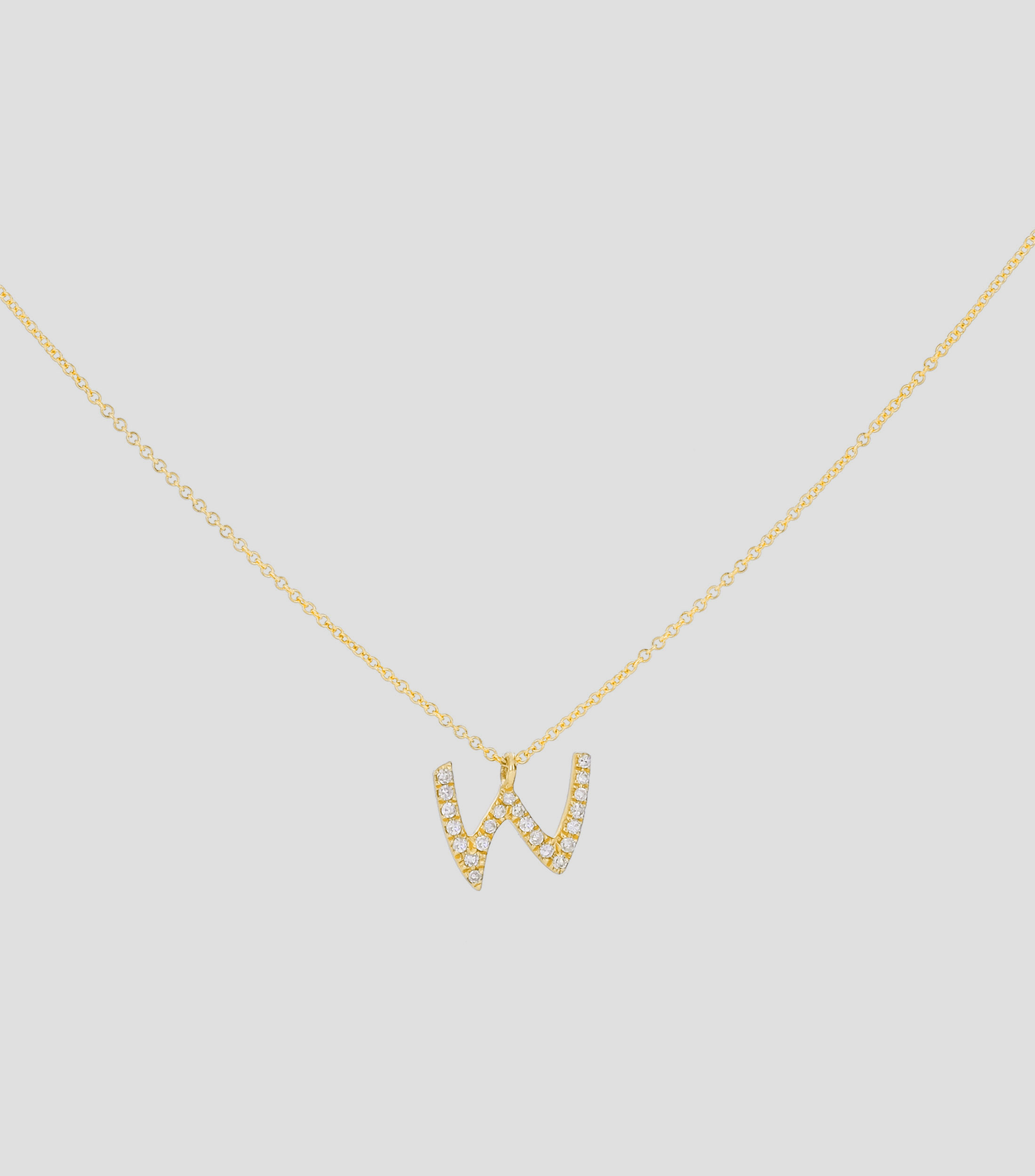 Collar en oro amarillo de 14 Kts con diamantes Letra "W" Mujer