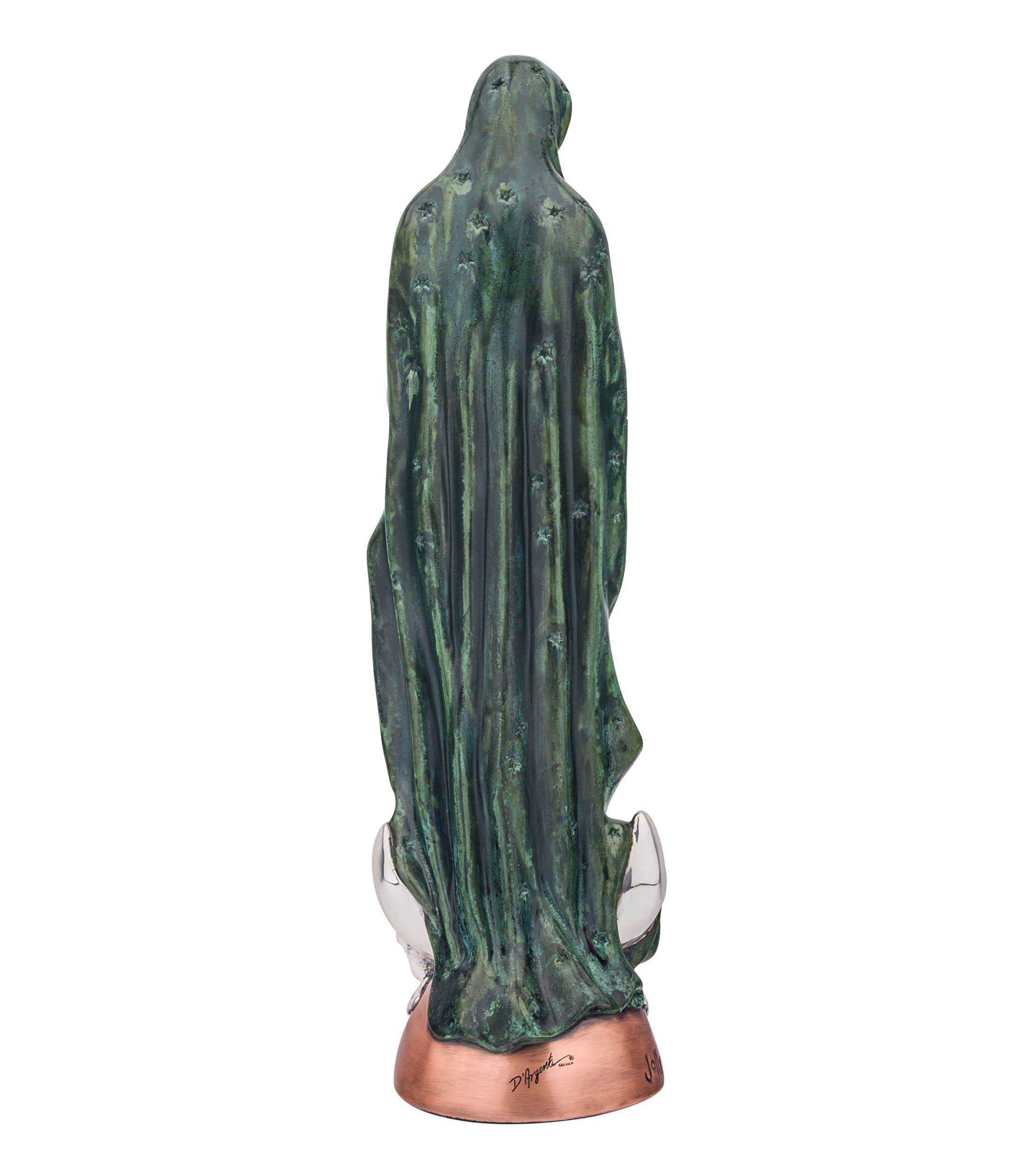 Escultura Virgen de Guadalupe en cobre con bano de plata