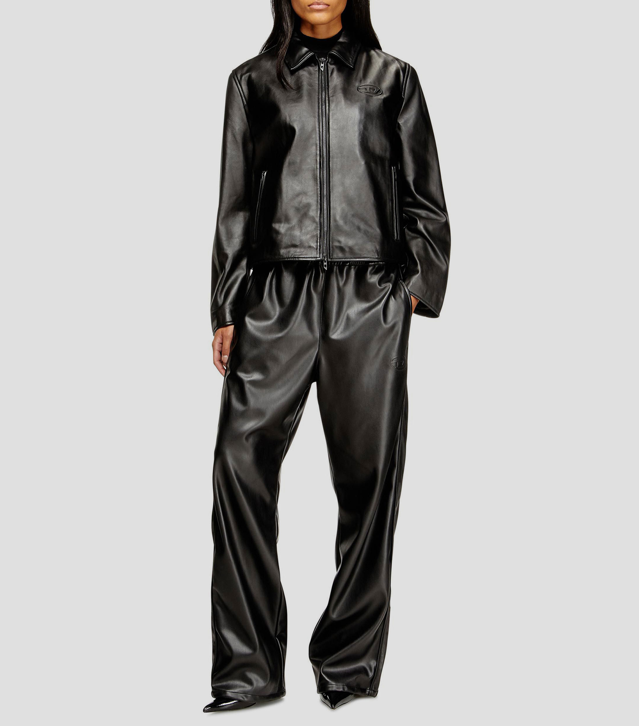 Chamarra biker con cremallera de piel Mujer