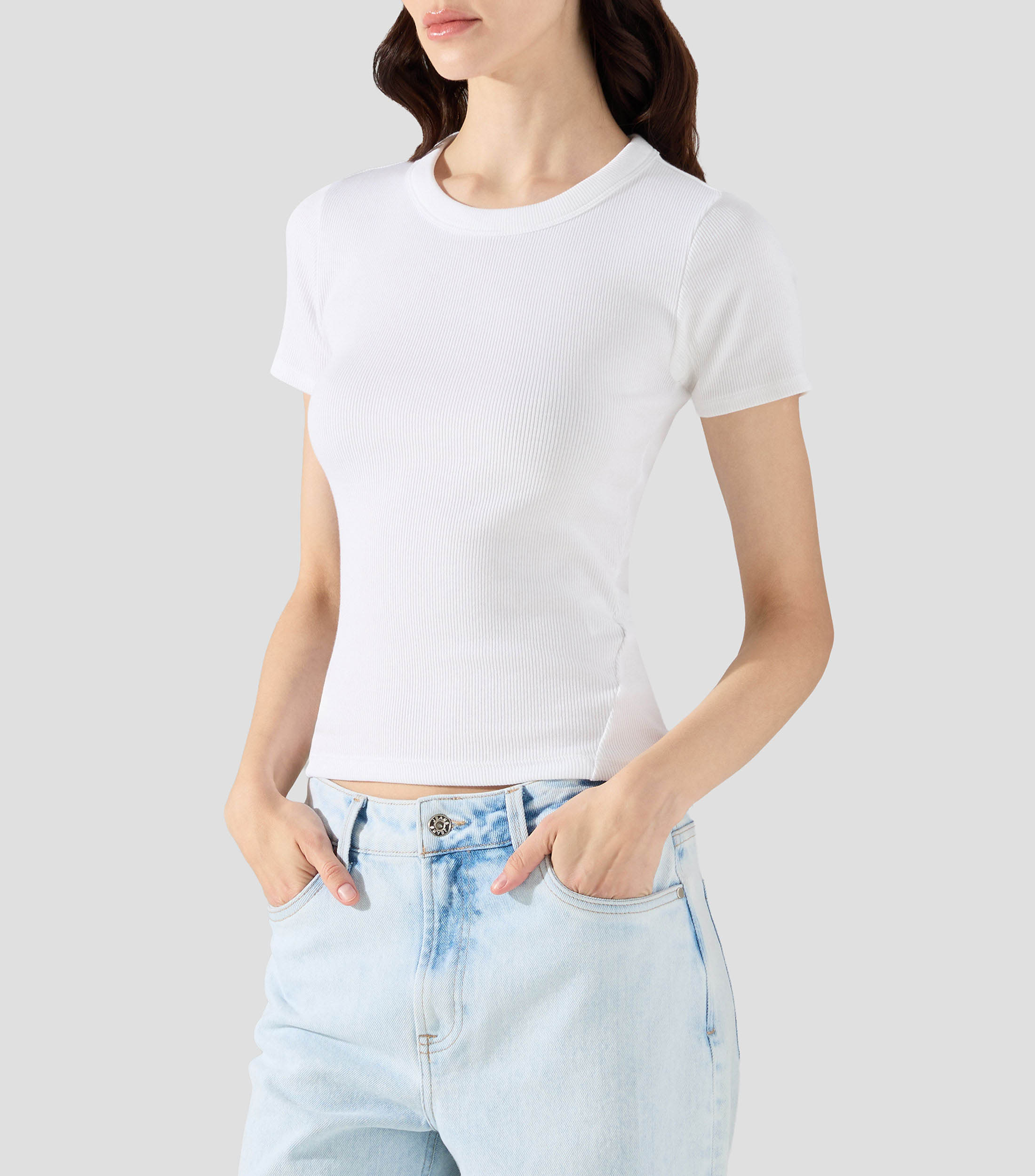 Playera cuello redondo manga corta lisa Mujer