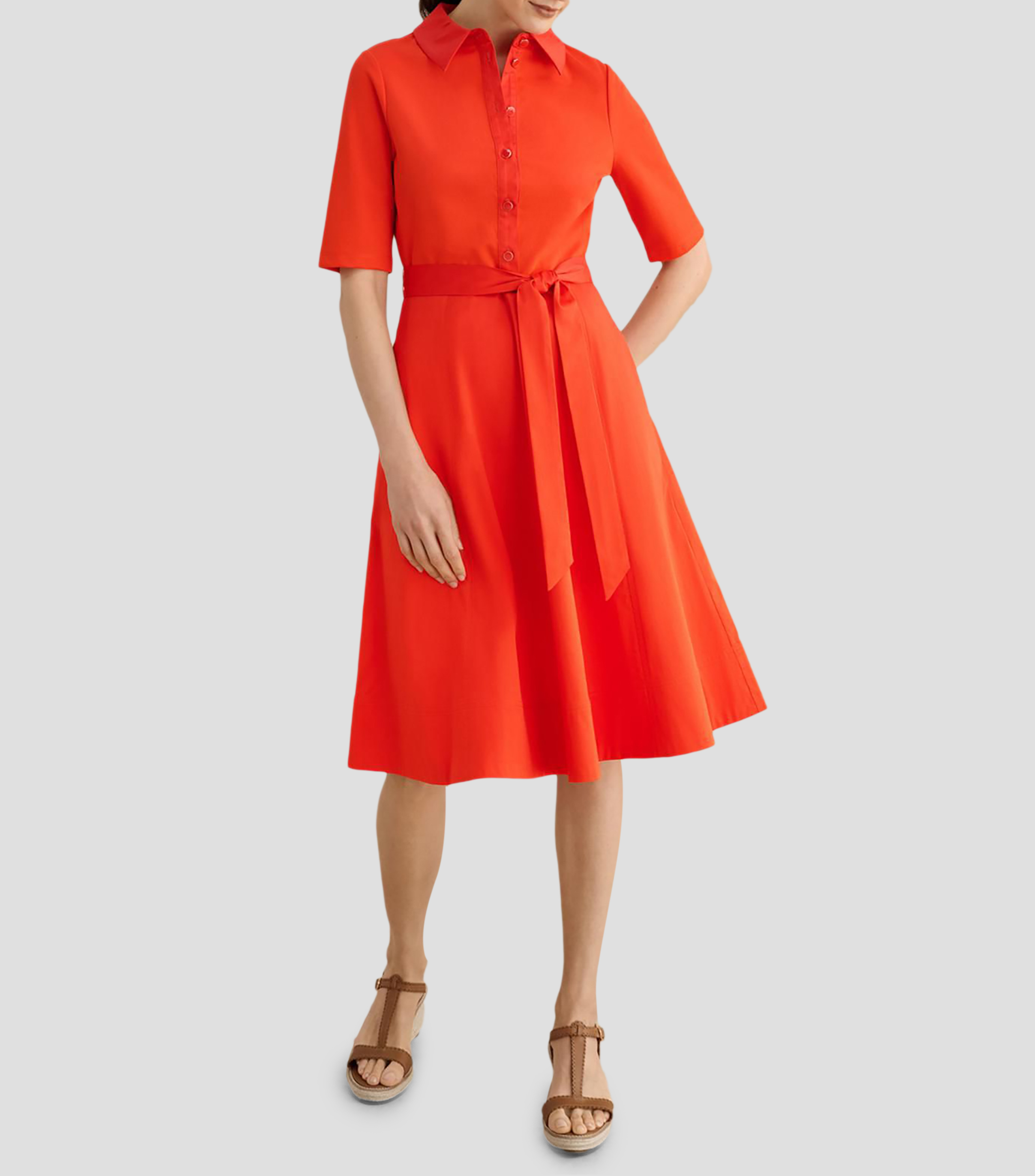 Vestido midi manga corta liso Mujer