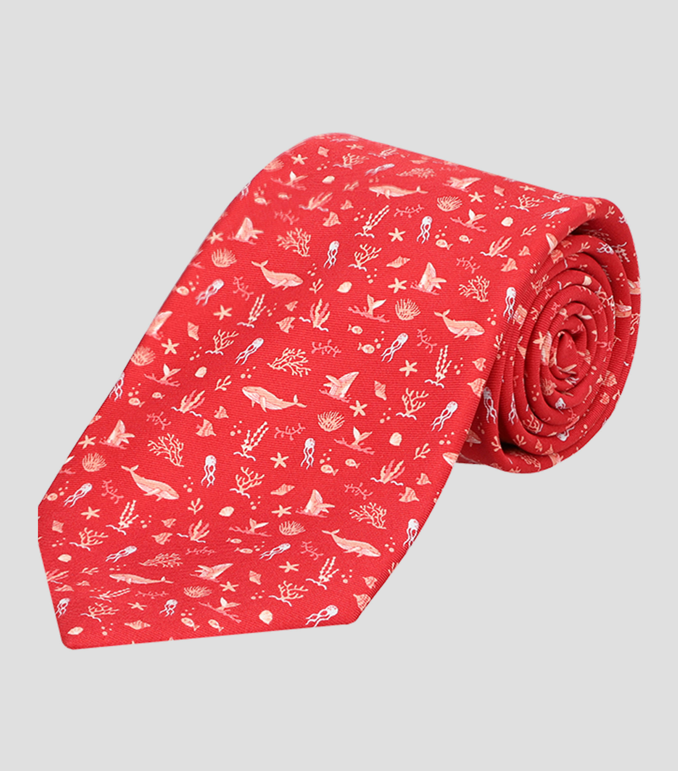 Corbata ancha de seda rojo con ballenas