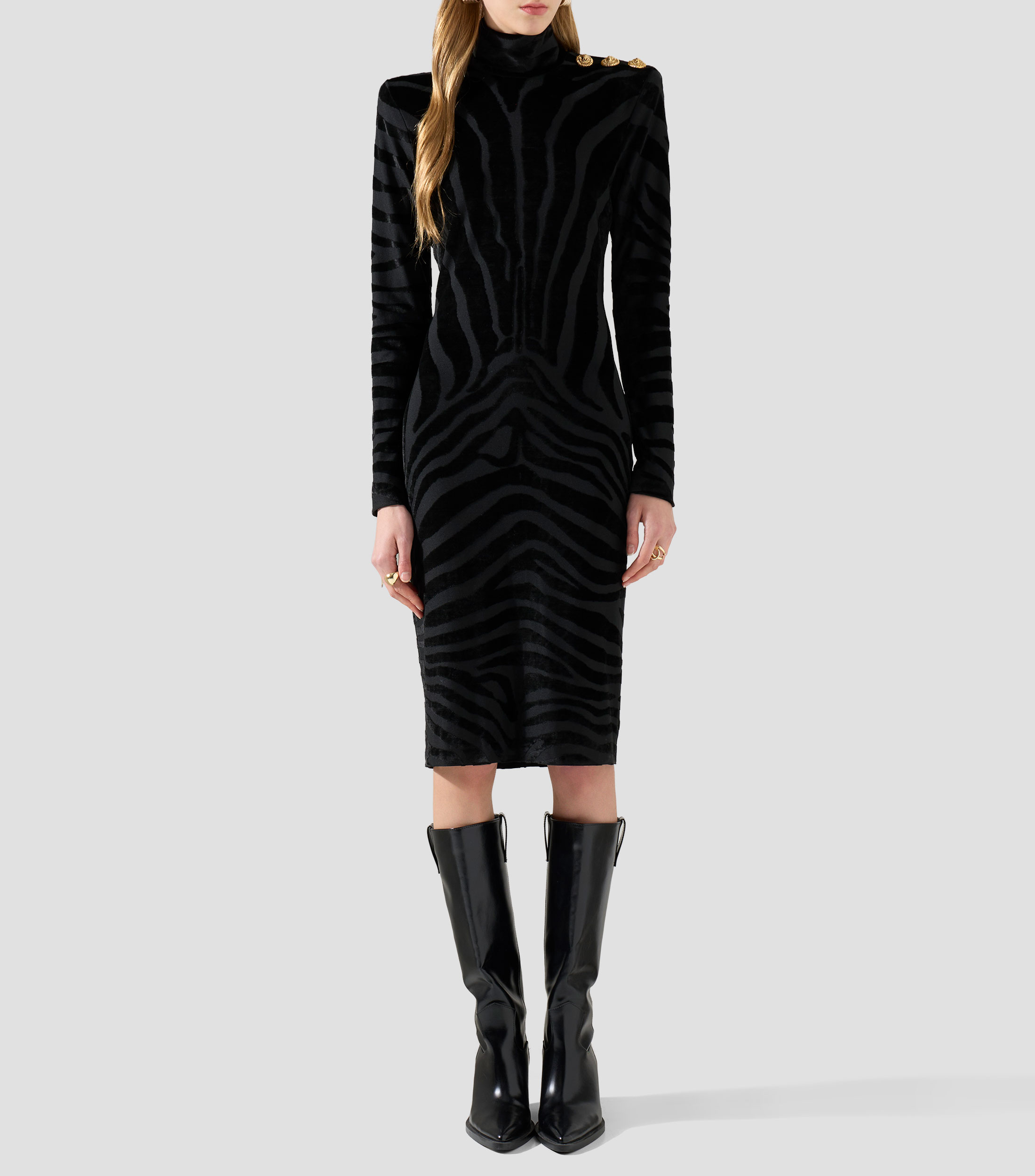 Vestido midi manga larga liso Mujer