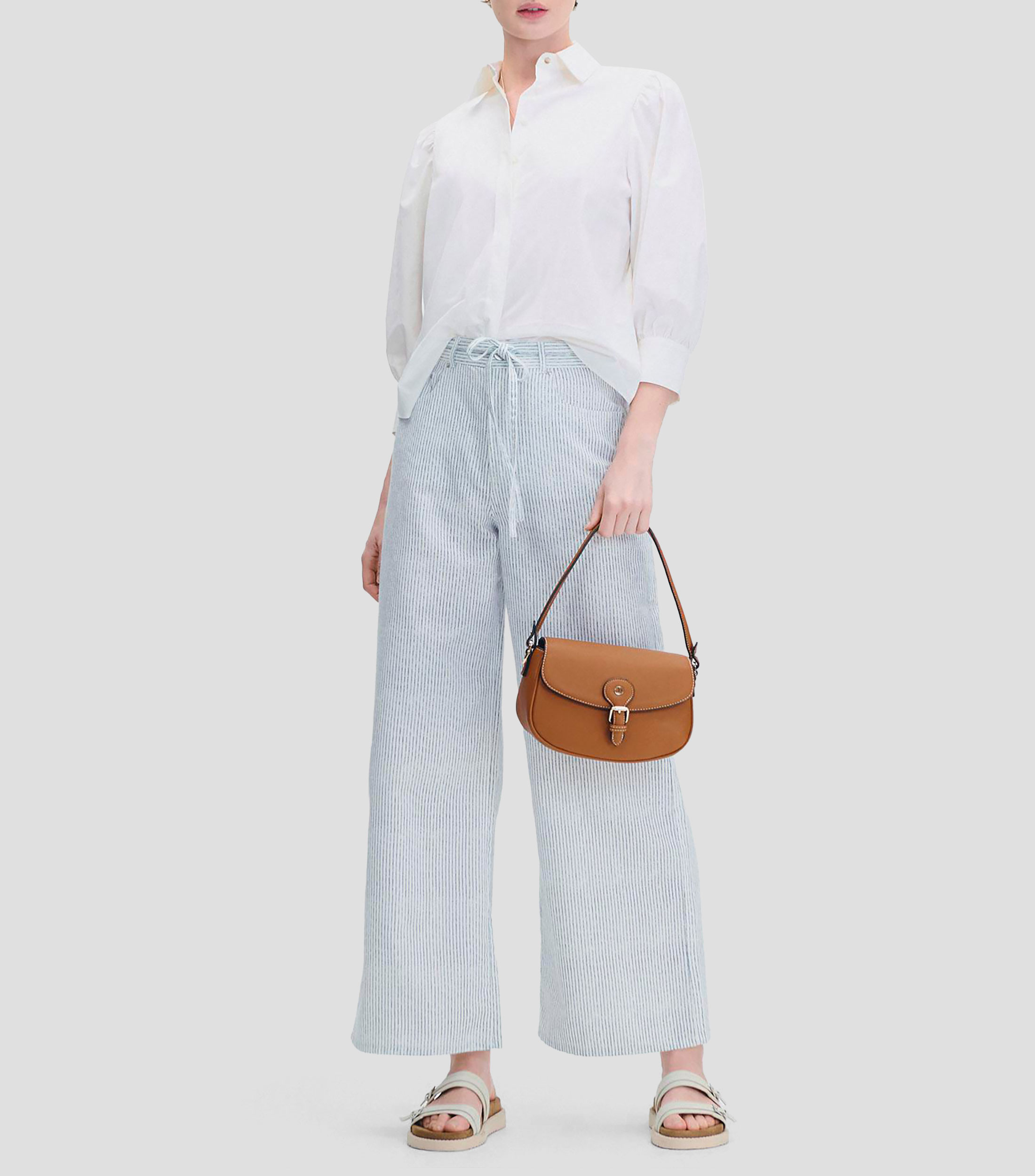 Camisa Off White Manga 3/4 Con Frunces Mujer