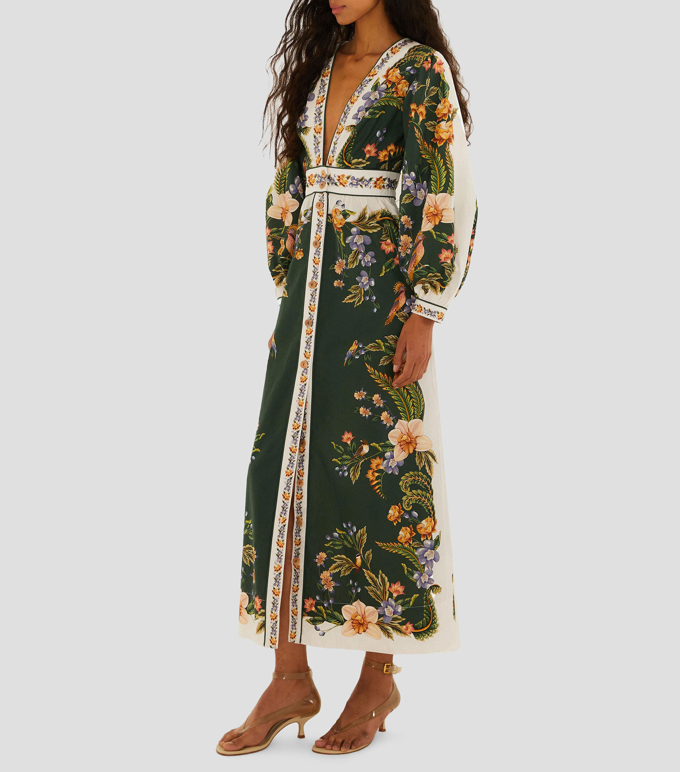 Vestido largo de manga larga estampada Mujer