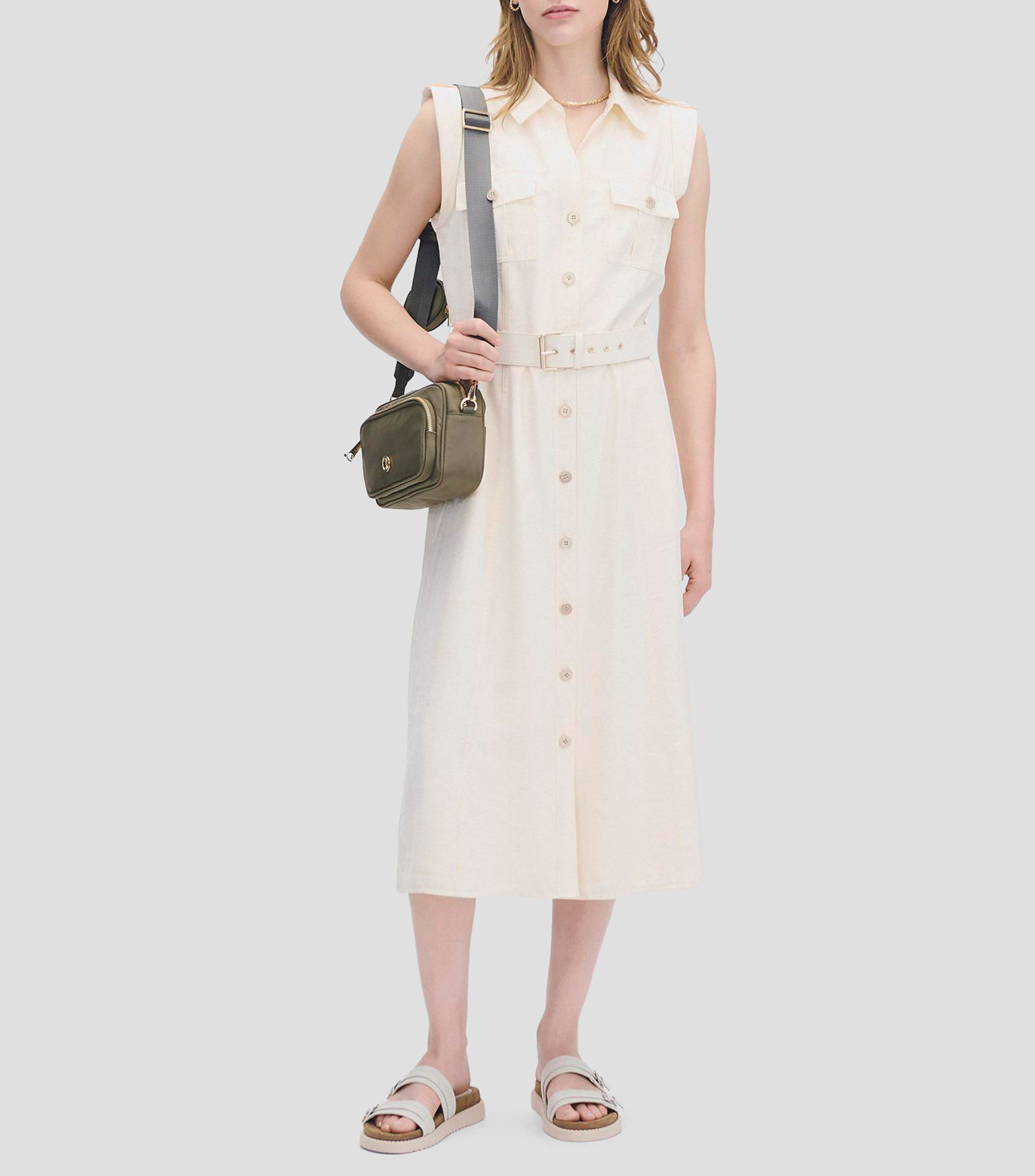 Vestido camisero estilo safari con cinturón Mujer