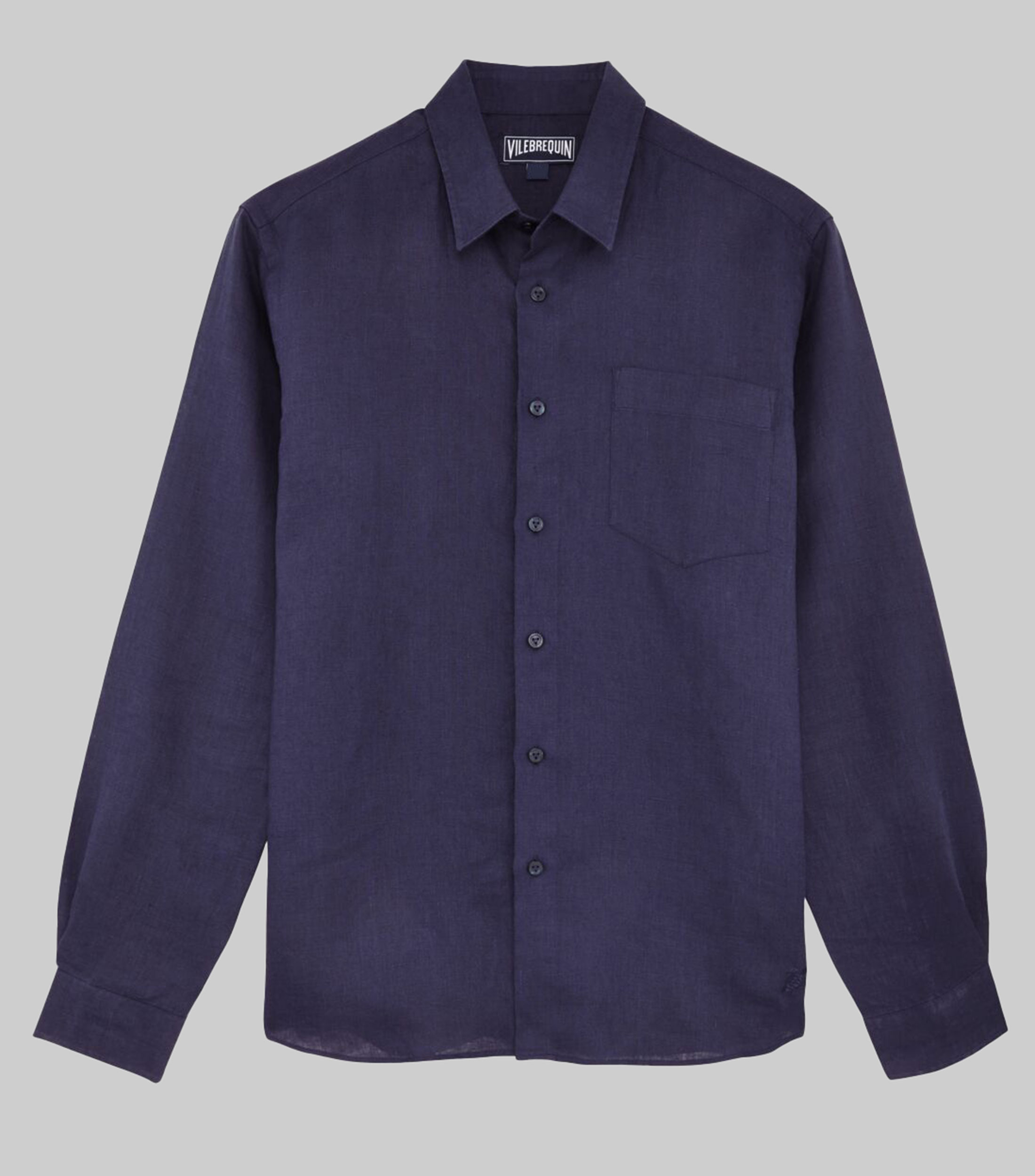 Camisa lisa en lino manga larga Hombre