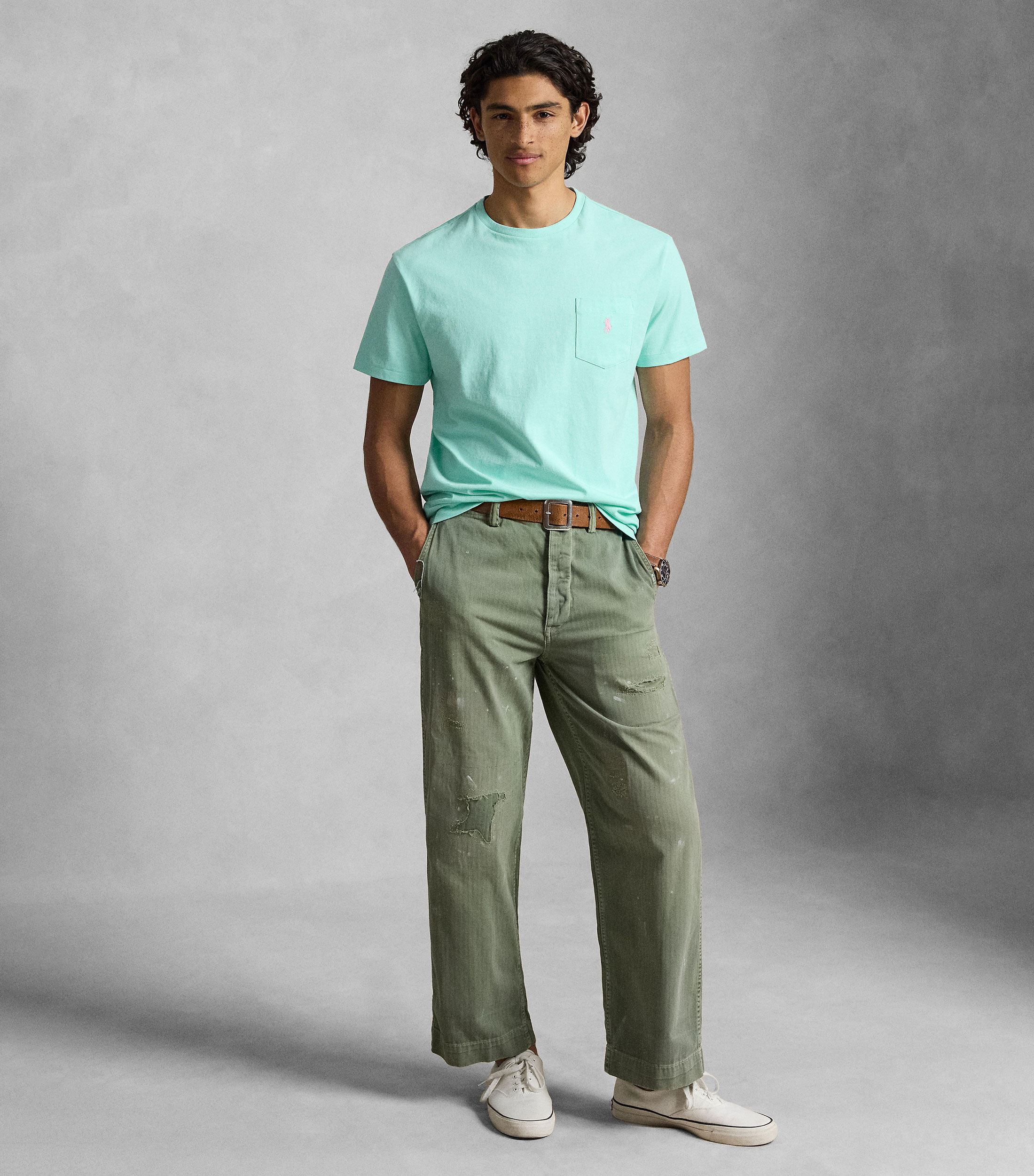 Playera cuello redondo manga corta sólida Hombre