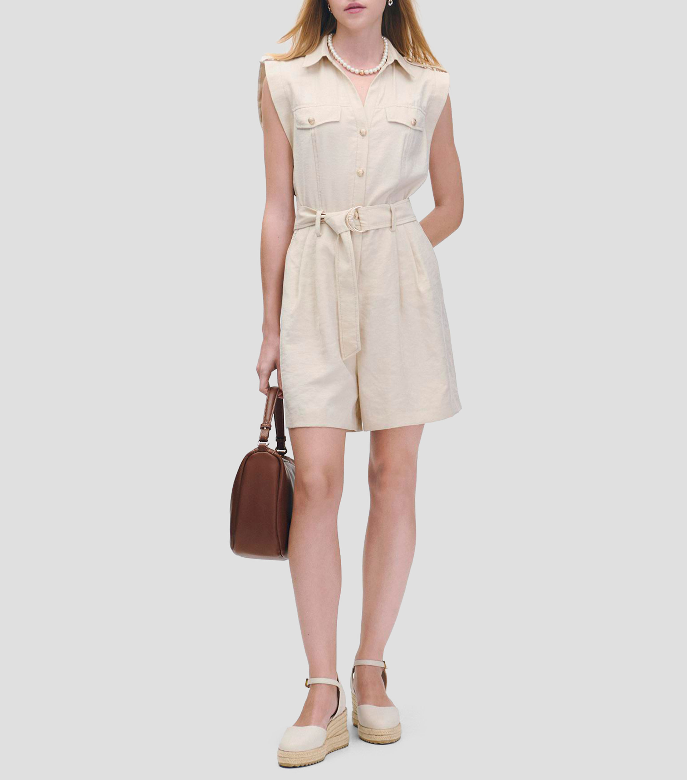 Romper estilo safari hueso efecto corrugado con banda Mujer