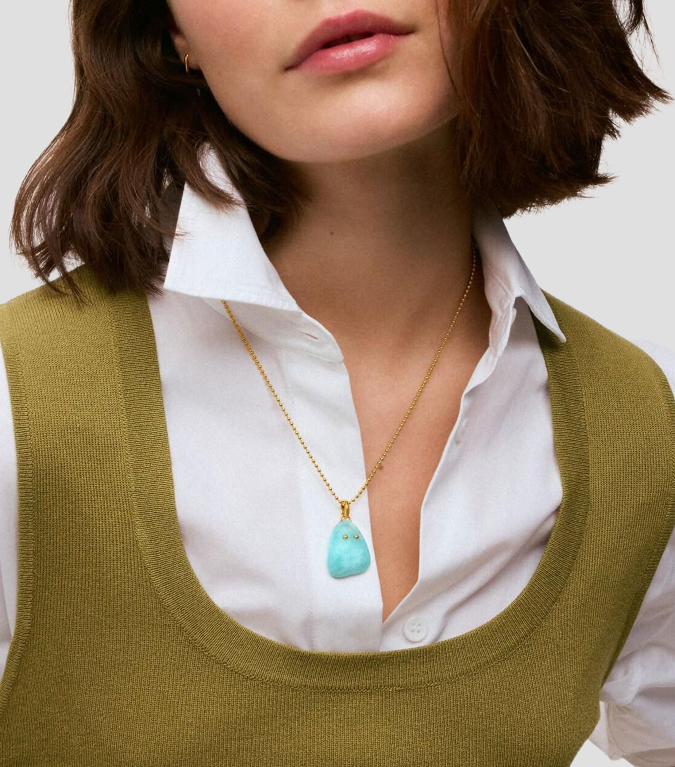 Dije asimétrico en plata vermeil Boo con amazonita incrustada Mujer