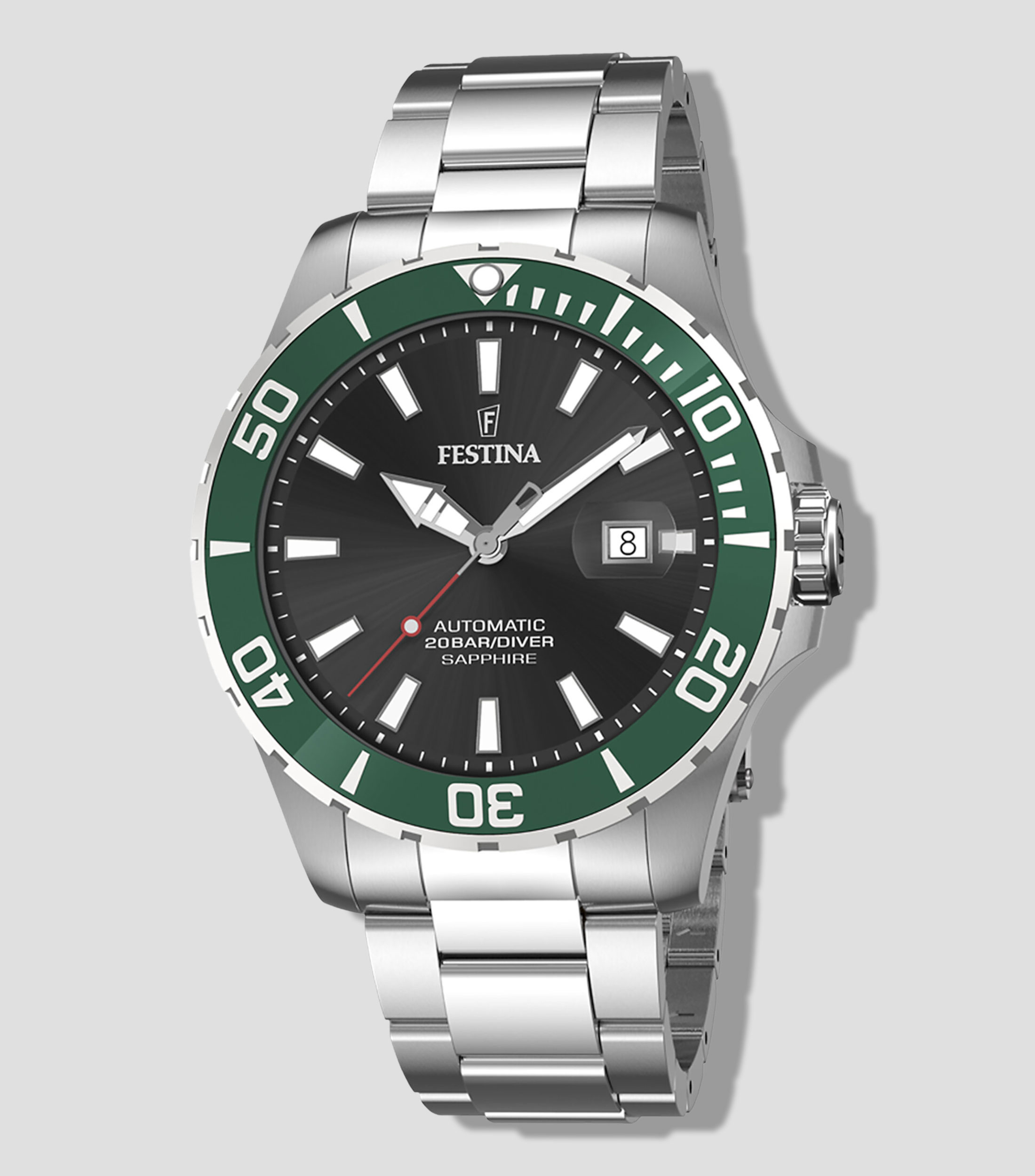Reloj para Hombre Automatico Casual Plateado, Verde