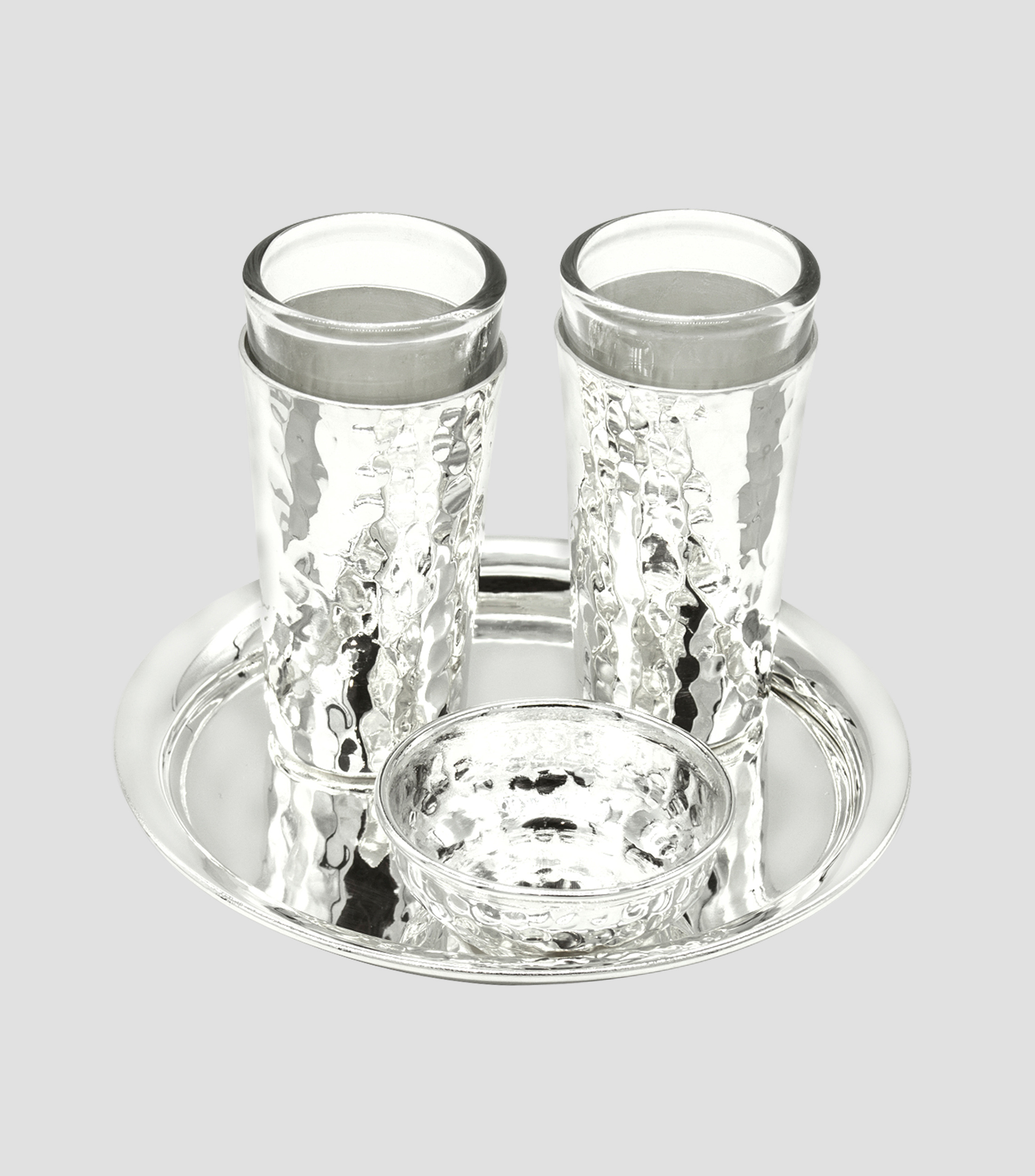 Set Tequilero Martillado 4 piezas plata