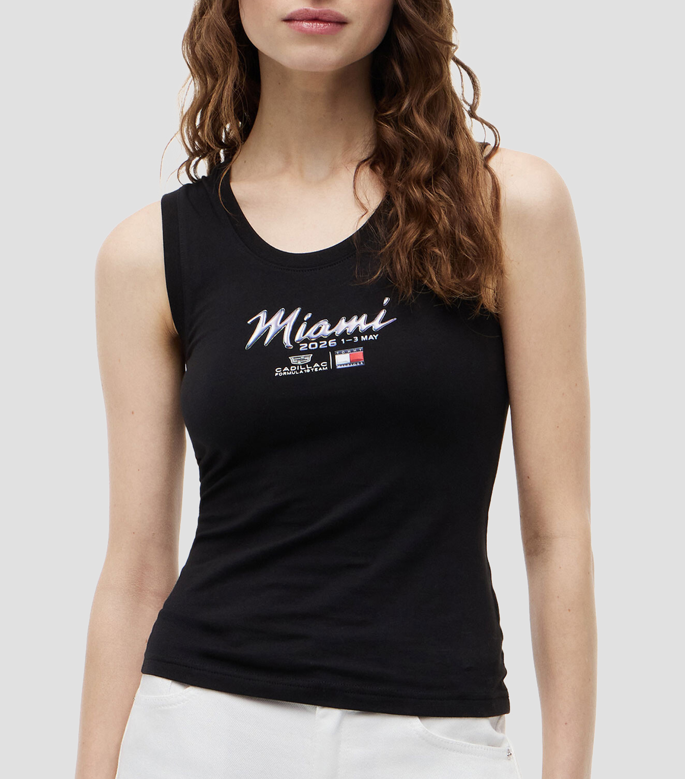 Playera cuello redondo sin mangas con estampado Mujer