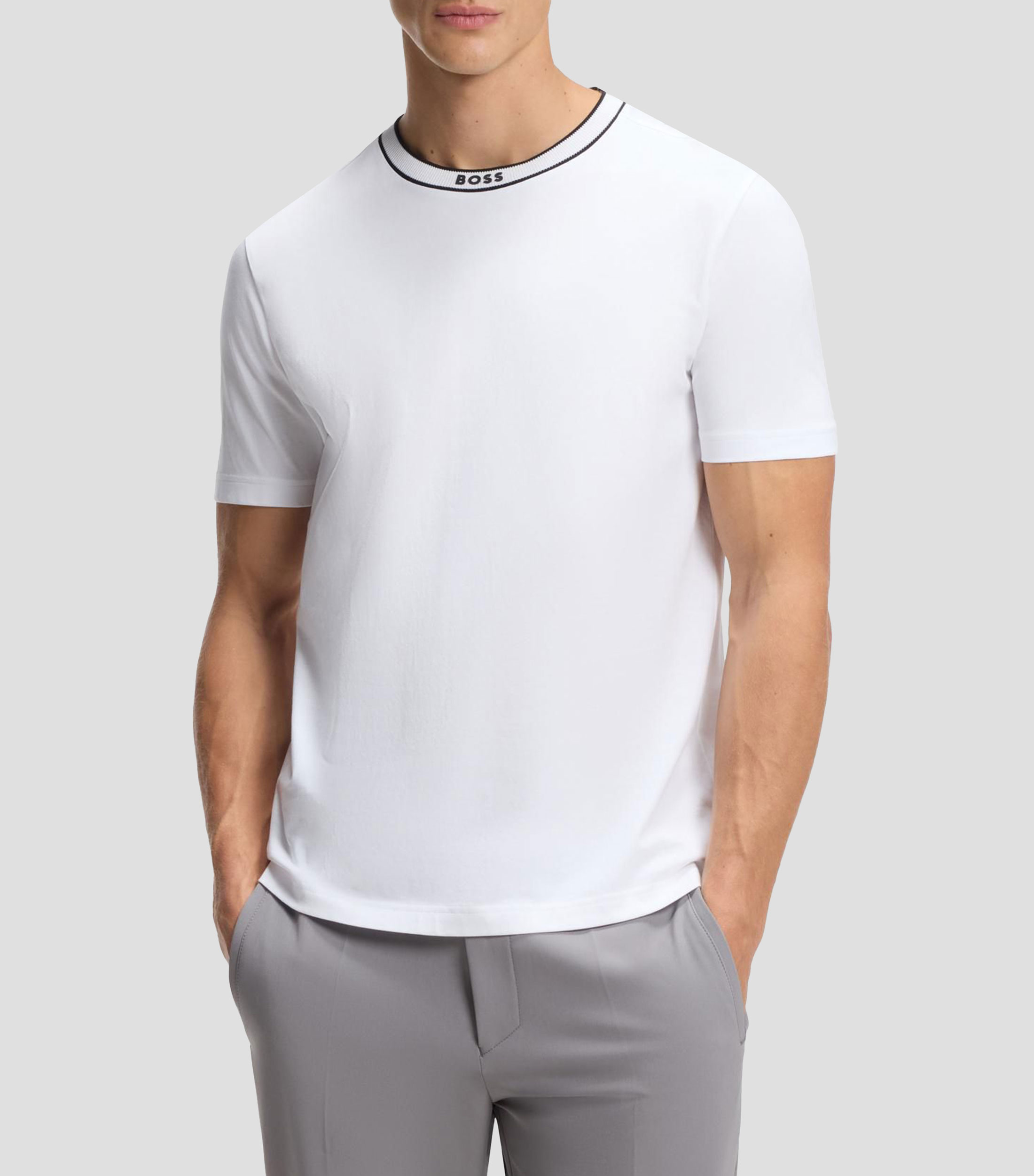 Playera BOSS de punto de algodón con logo en el cuello Hombre