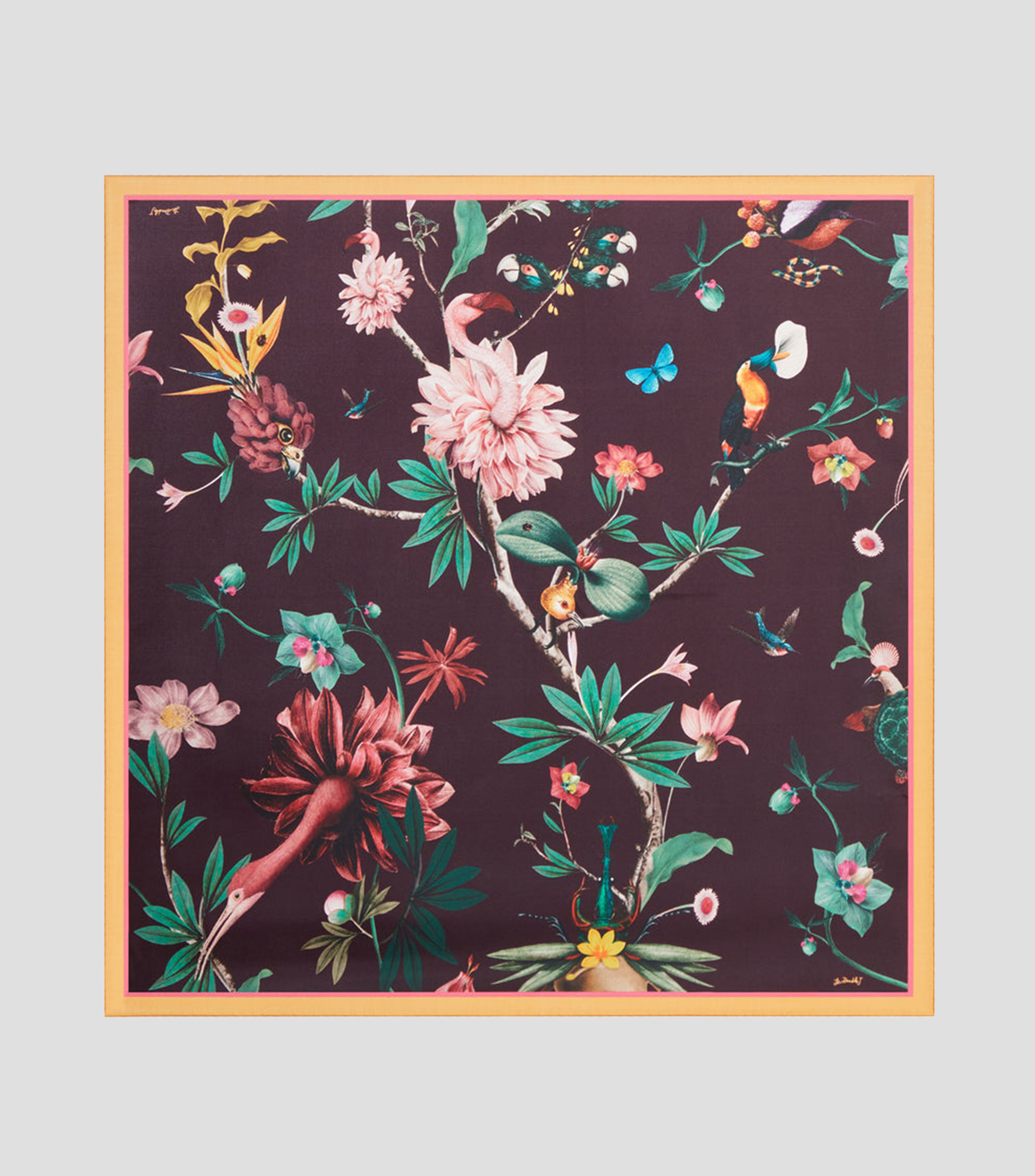 Mascada en seda multicolor estampada Mujer