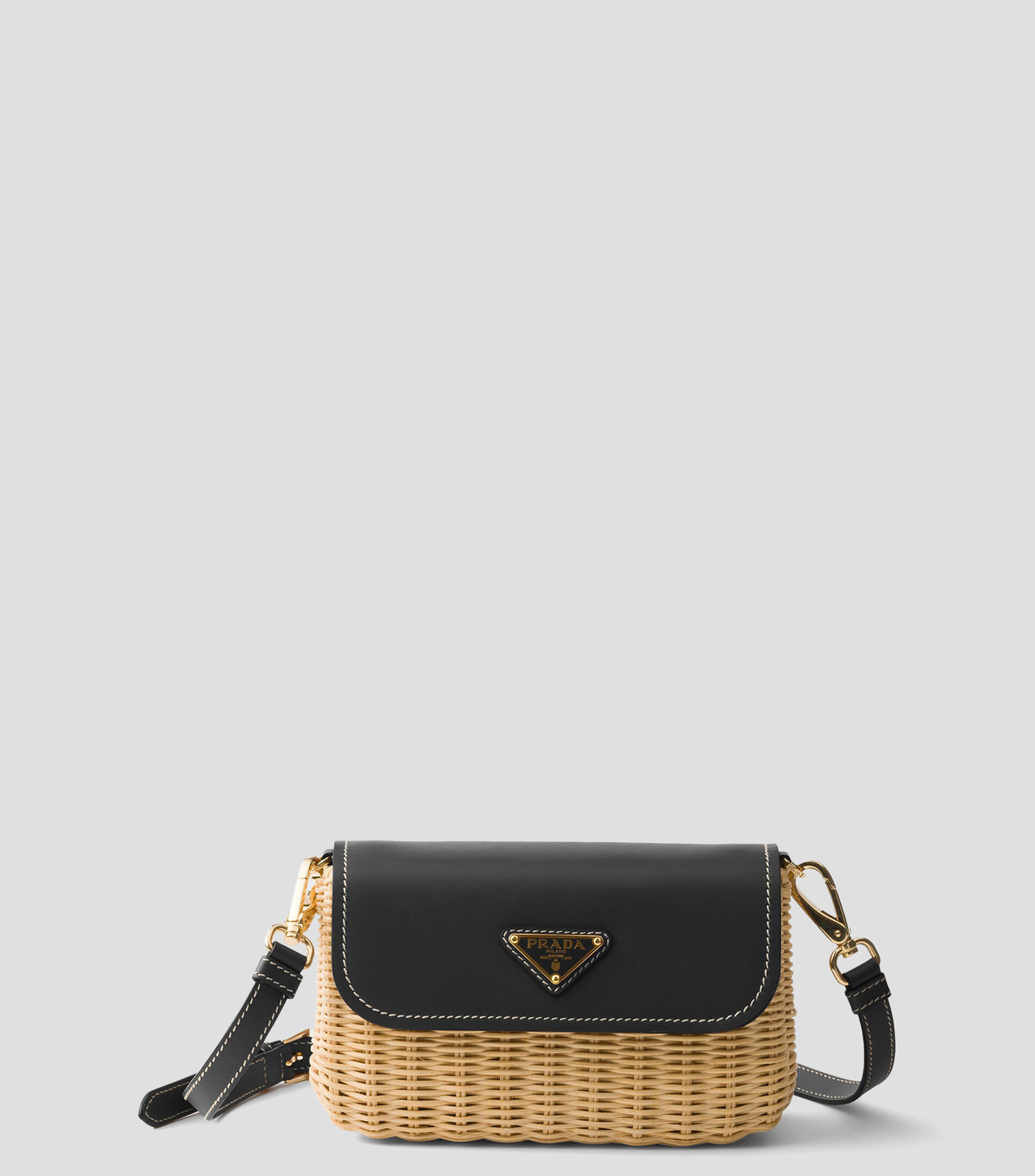 Bolsa pequeña de mimbre y cuero Mujer
