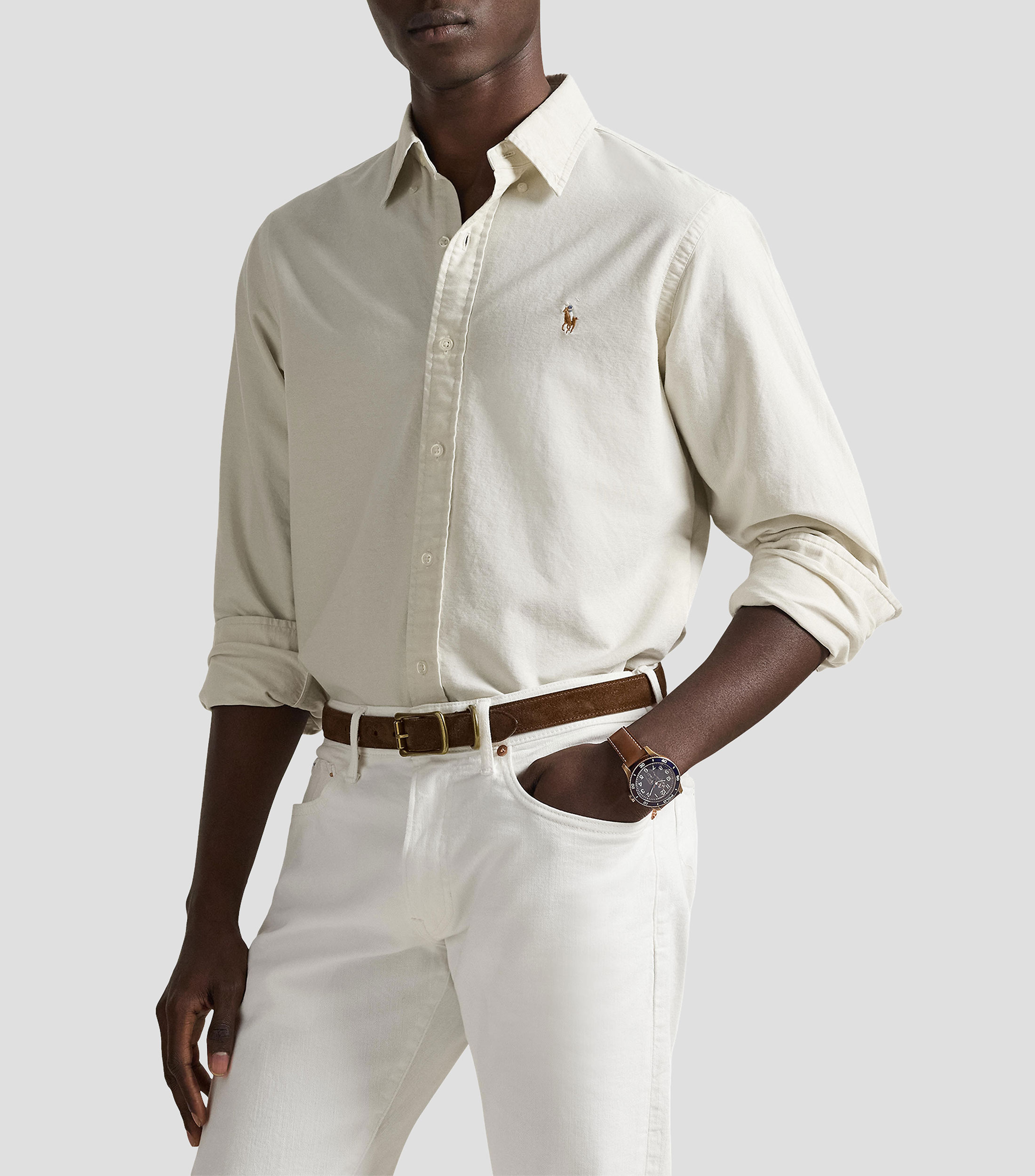 Camisa lisa manga larga Hombre