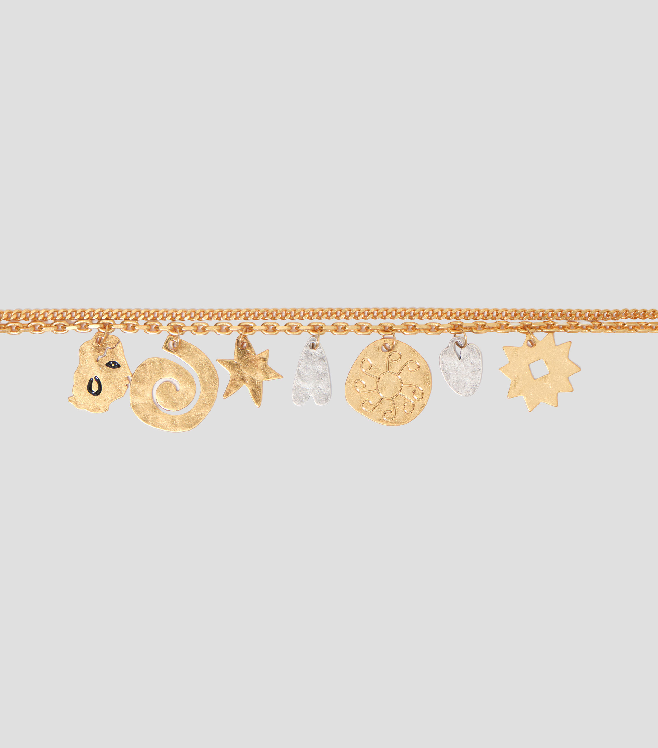 Pulsera doble cadena siluetas metal bicolor Mujer