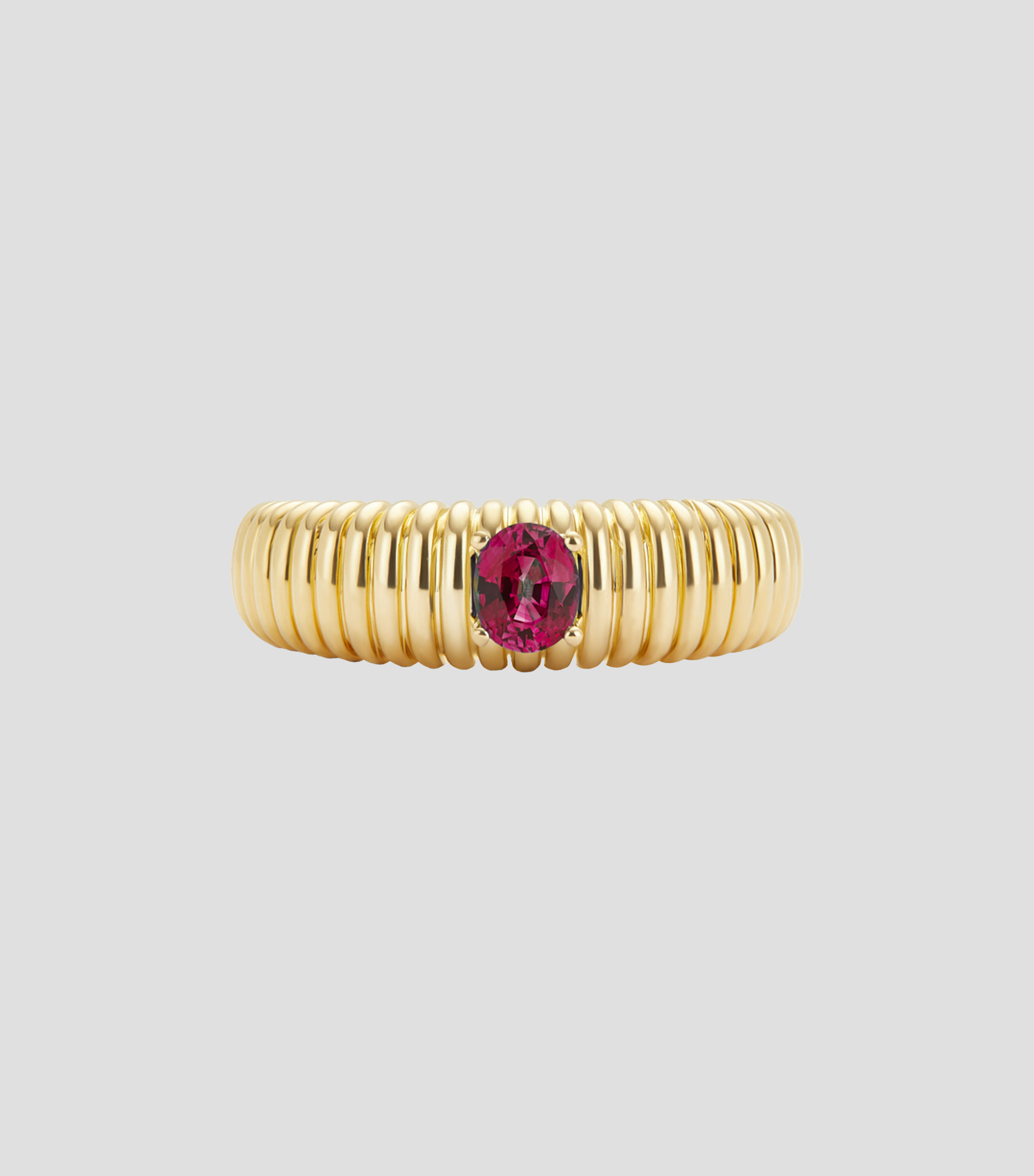 Anillo en Oro amarillo de 18 Kilates Gallón con rubí Mujer
