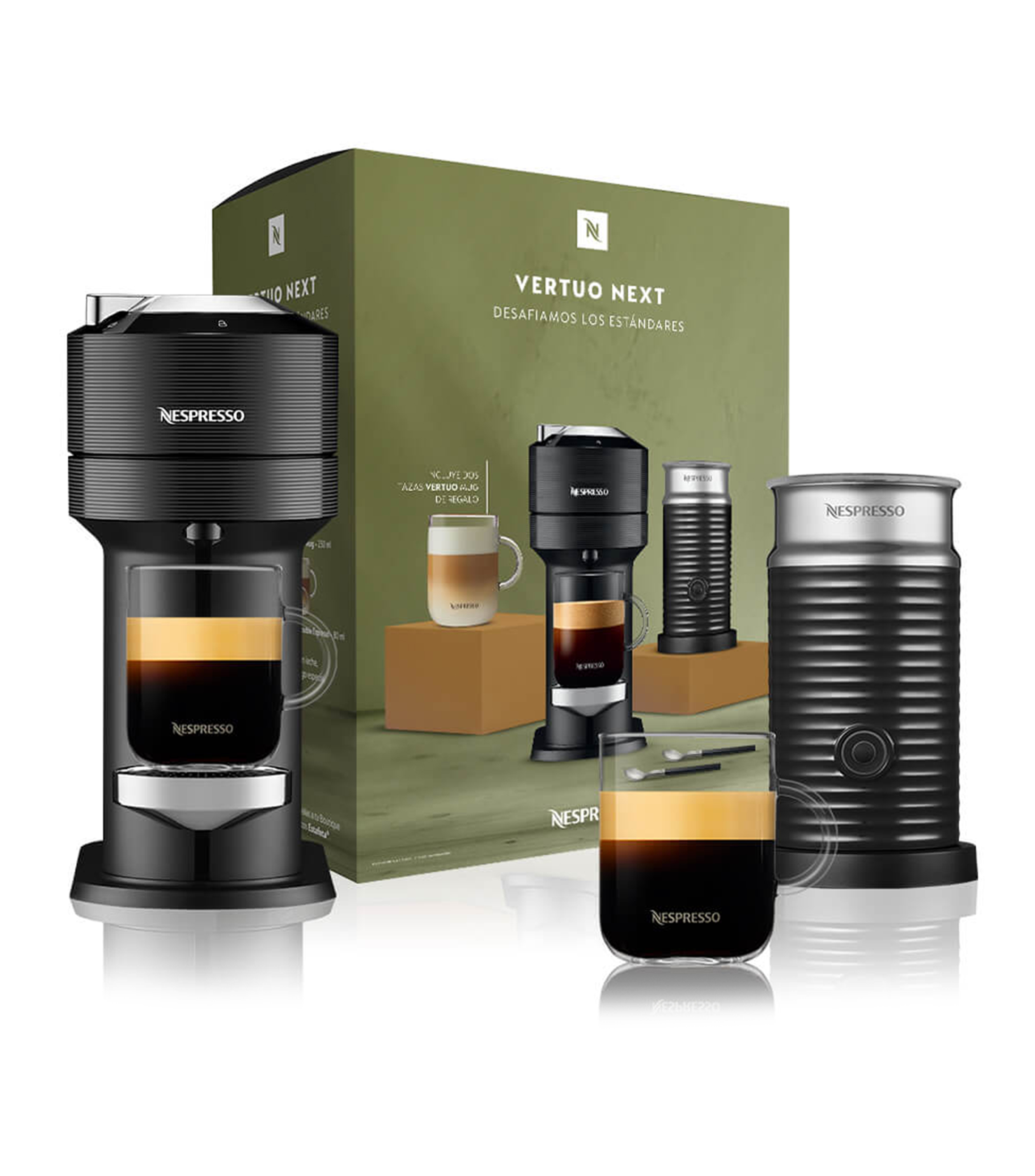 Nespresso Combo Vertuo Next Classic con Tazas Aeroccino 3 Negro El