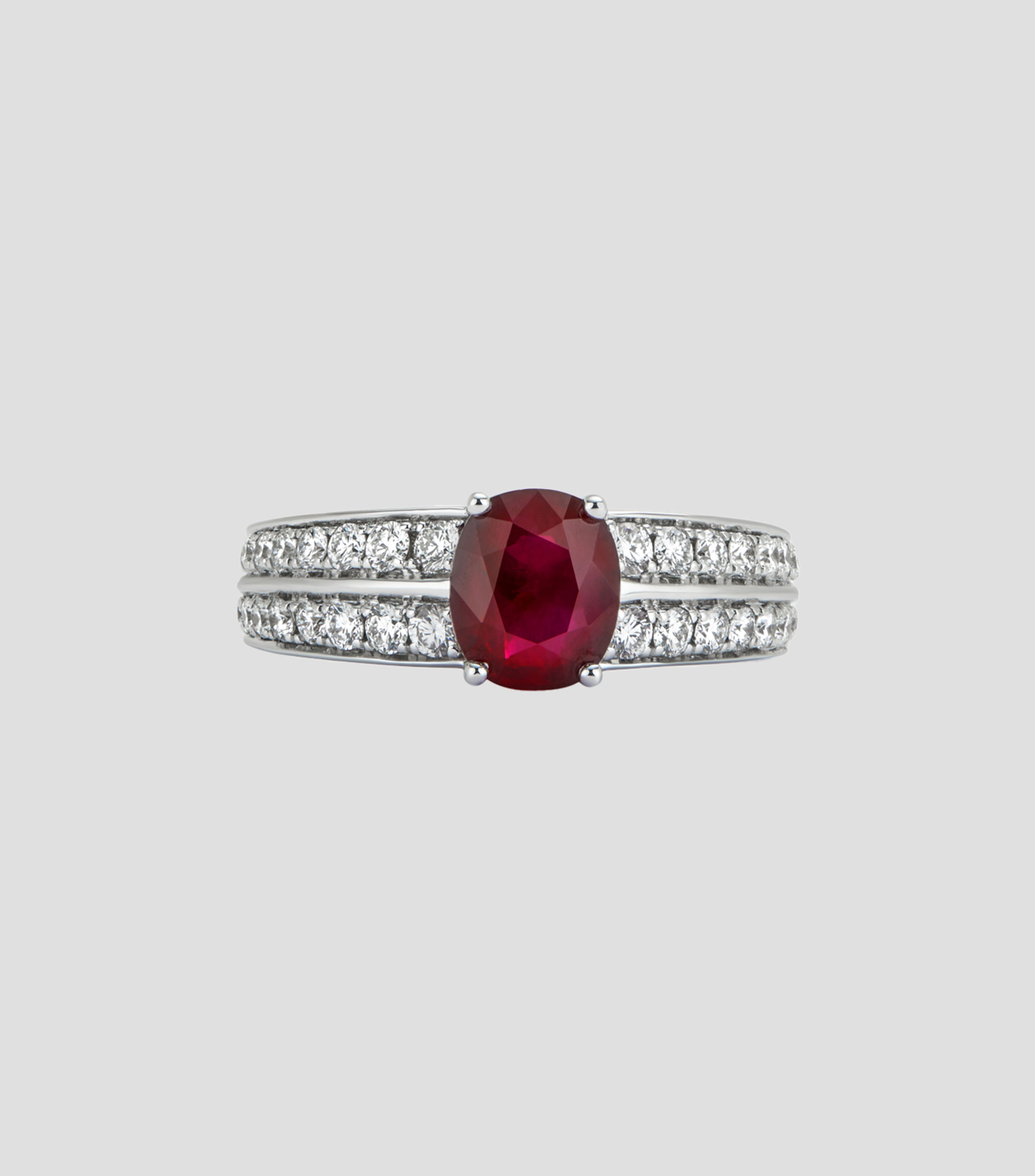 Anillo solitario en oro blanco de 18 kilates Deco con rubí Mujer
