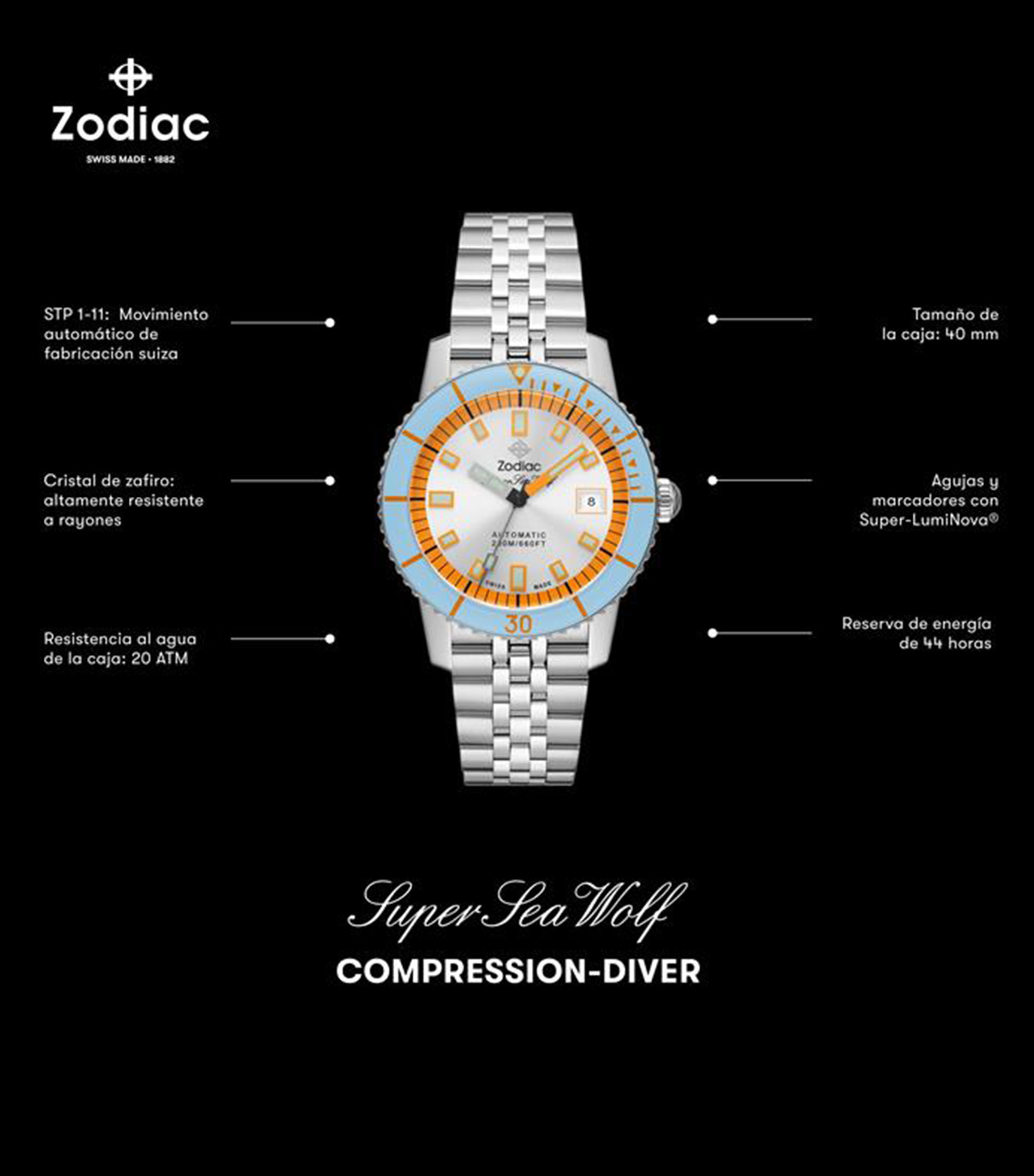 Reloj para Hombre Super Sea Wolf Casual Plateado, Azul
