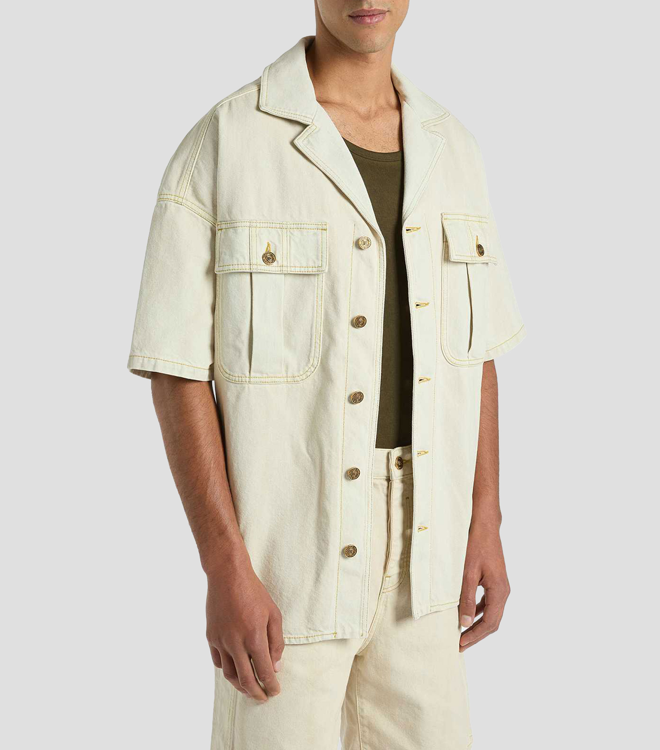 Sobrecamisa lisa manga corta Hombre