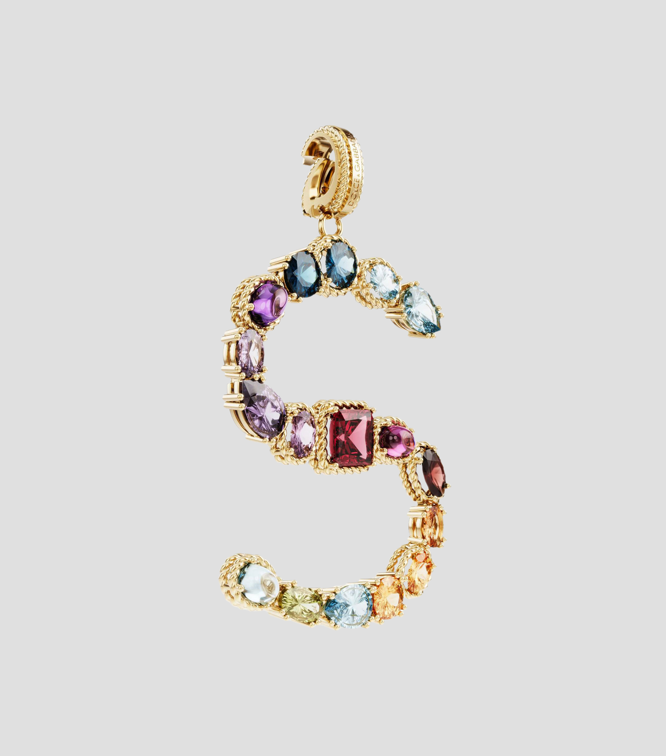 Charm en forma de letra S en Oro de 18 Kilates con gemas naturales multicolores Alphabet Rainbow Mujer