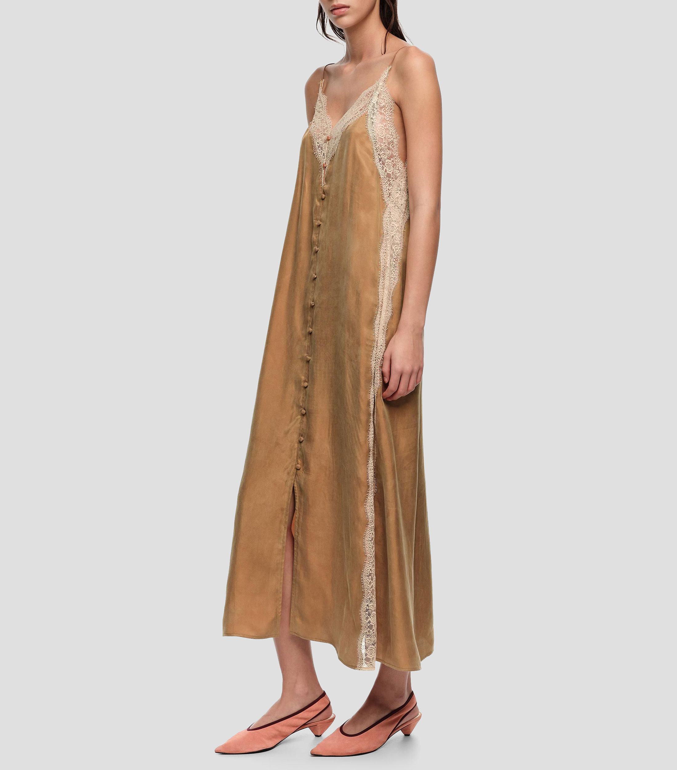 Vestido lencero encajes contraste tofe Mujer
