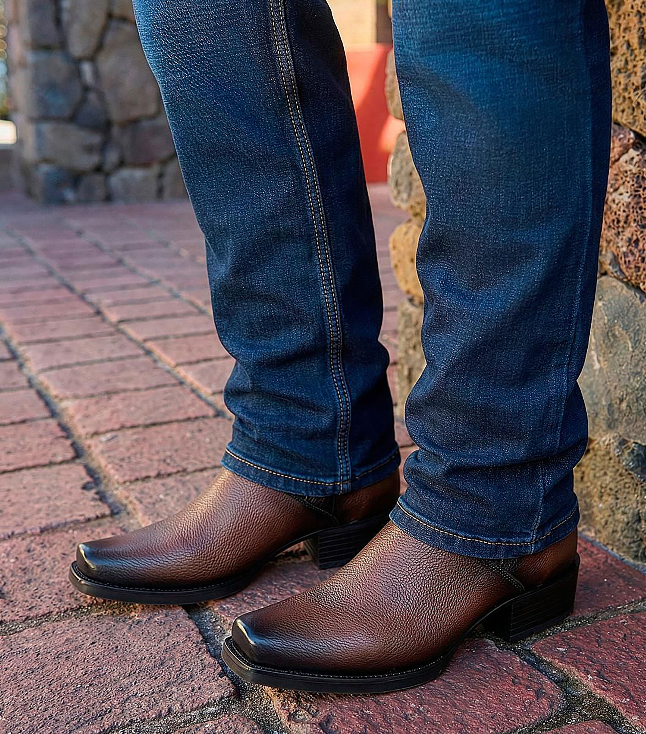 Botas casuales medias en piel con tacón bajo ancho Hombre