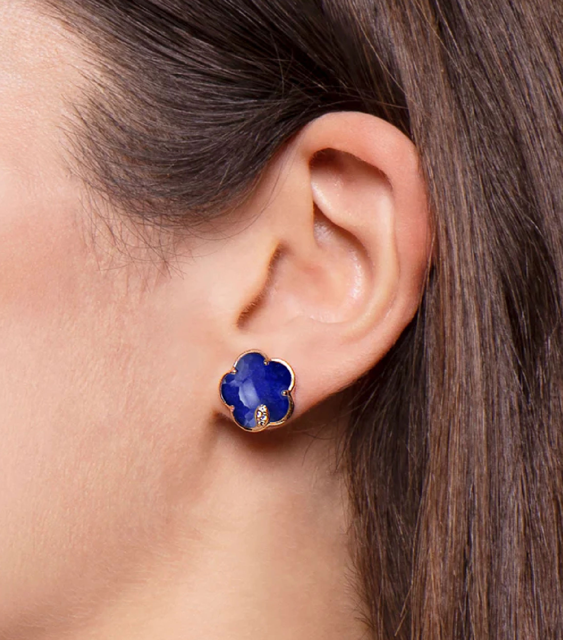 Aretes en Oro Rosa de 18 kilates con lapislázuli Petit Joli Mujer