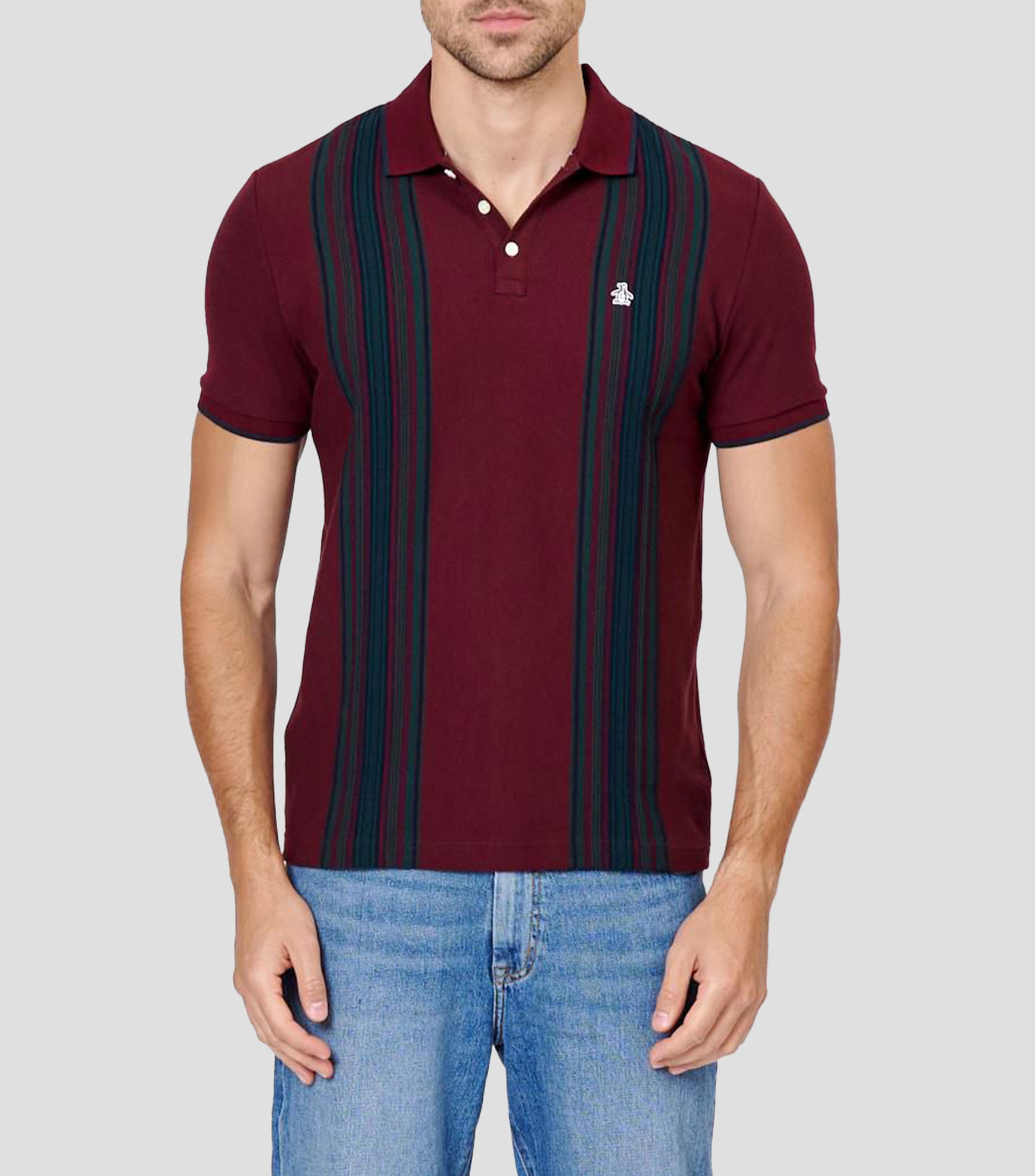 Playera tipo polo manga corta líneas Hombre