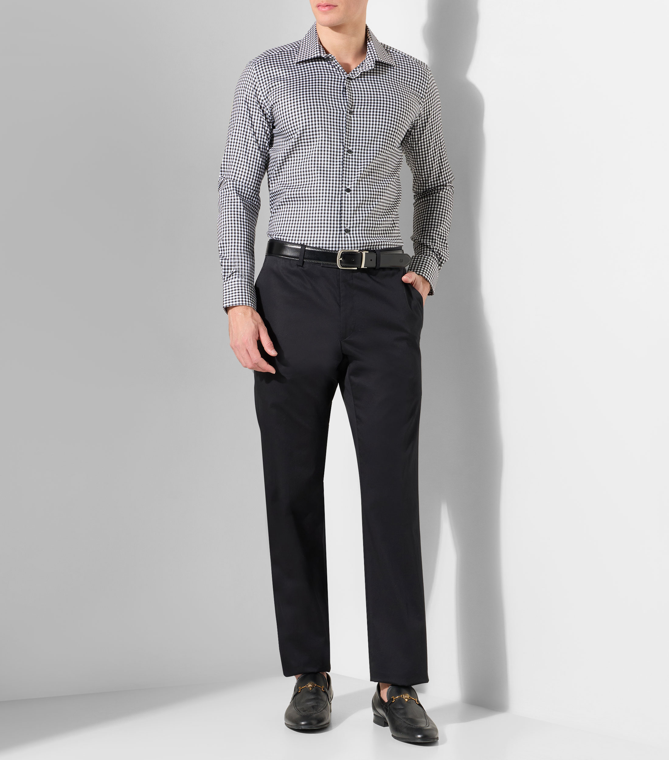 Camisa de vestir con cuadros y manga larga Hombre