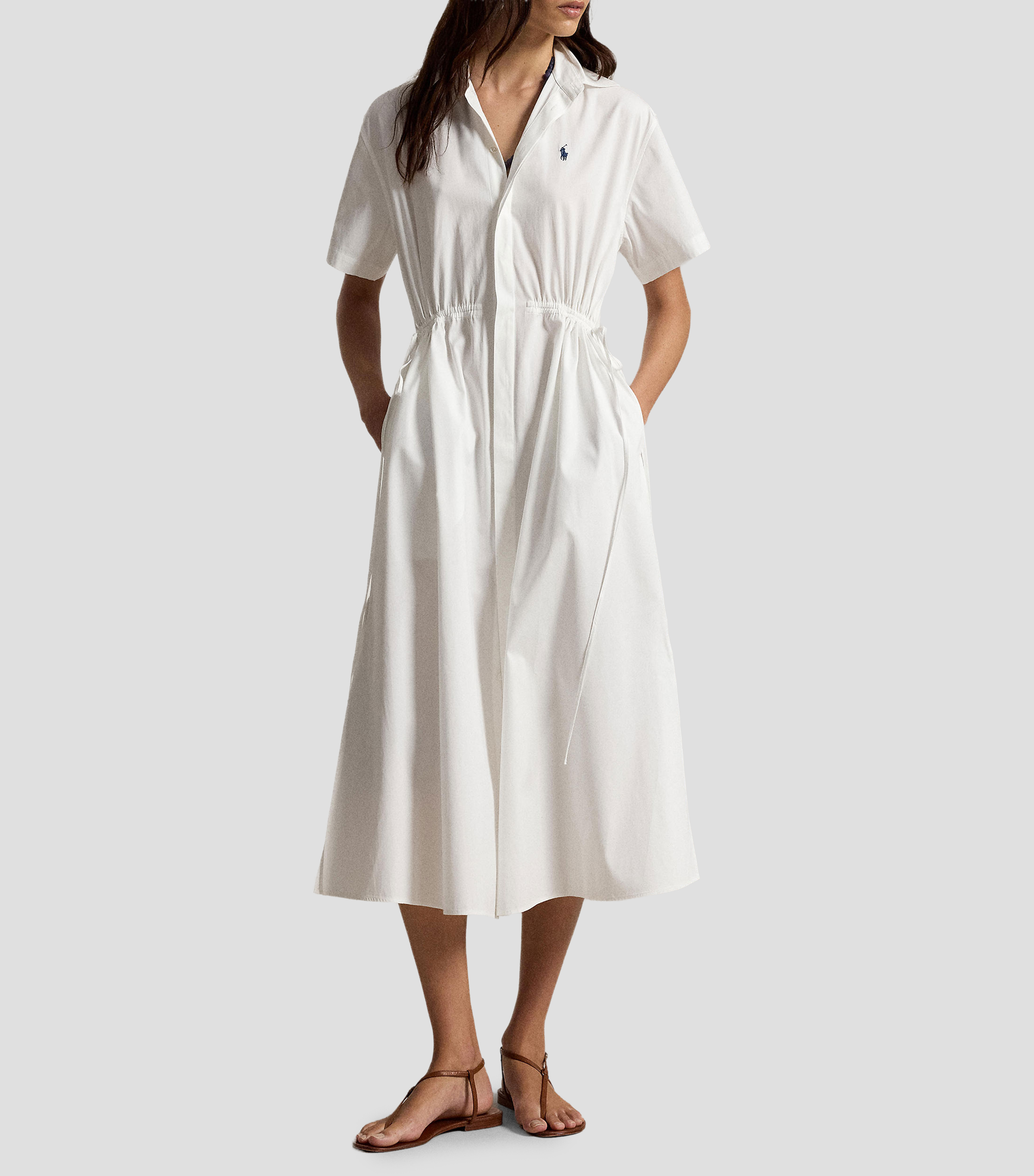 Vestido Midi manga corta liso Mujer