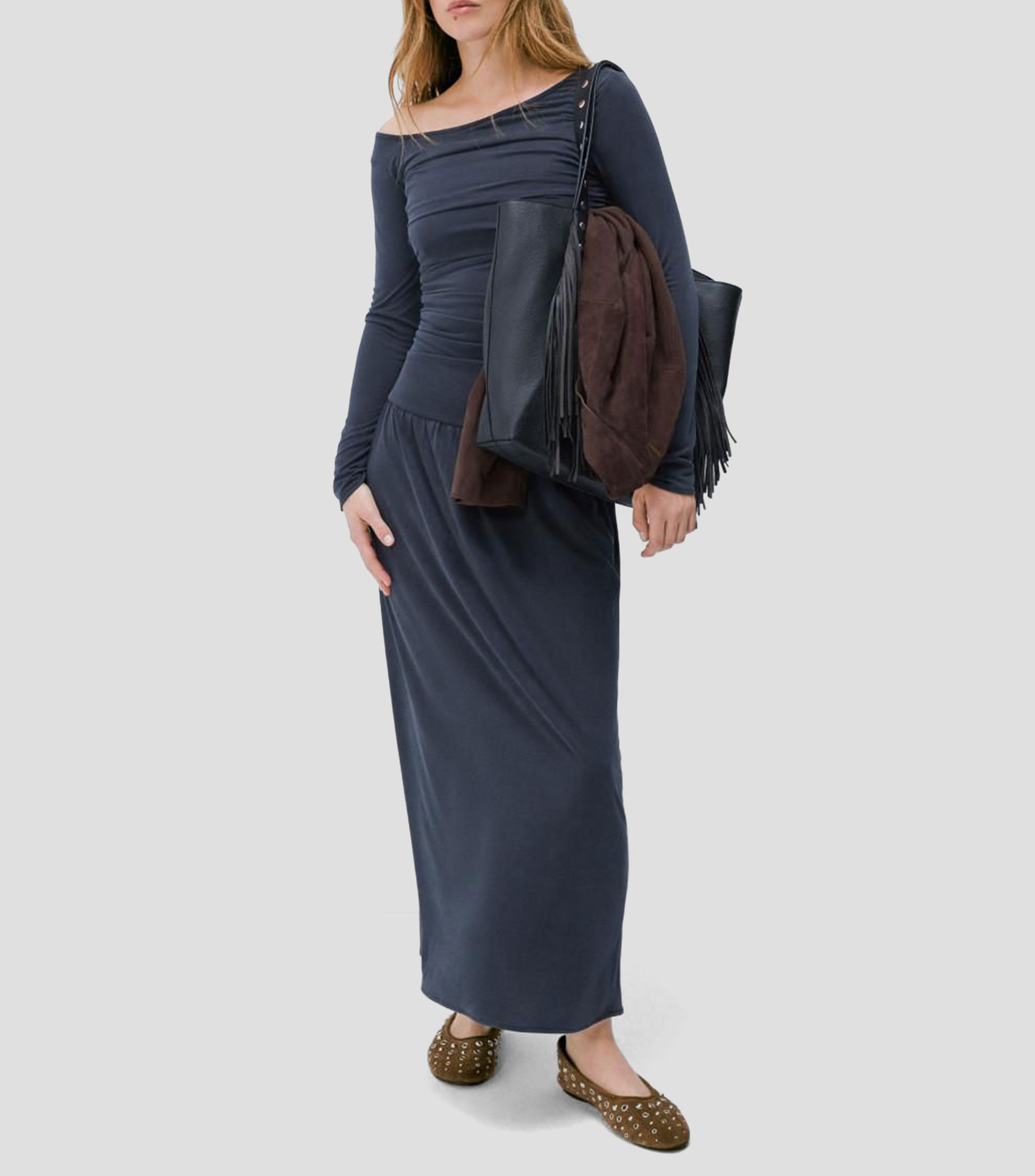 Vestido largo manga larga liso Mujer