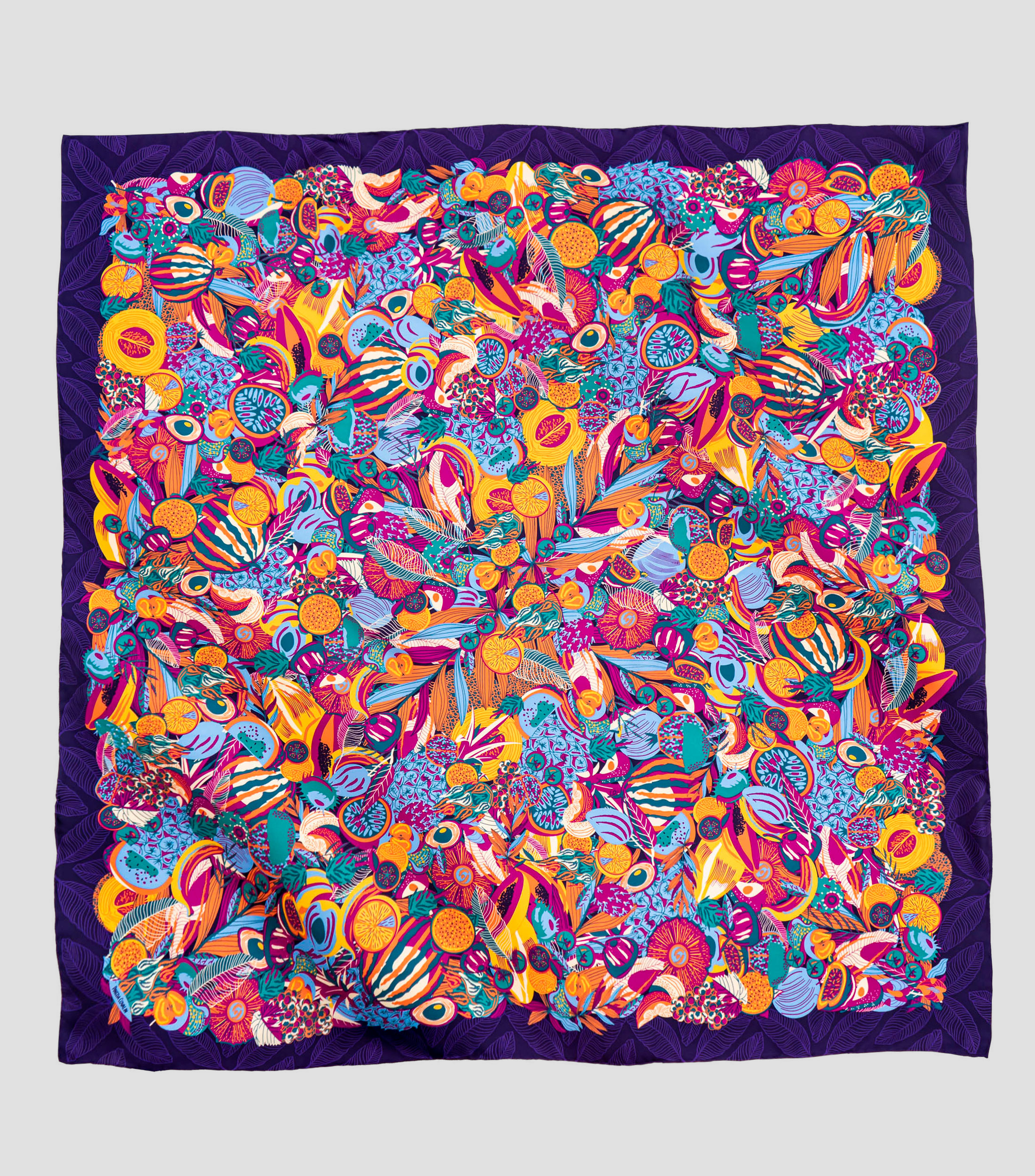 Mascada de seda morada estampada Mujer