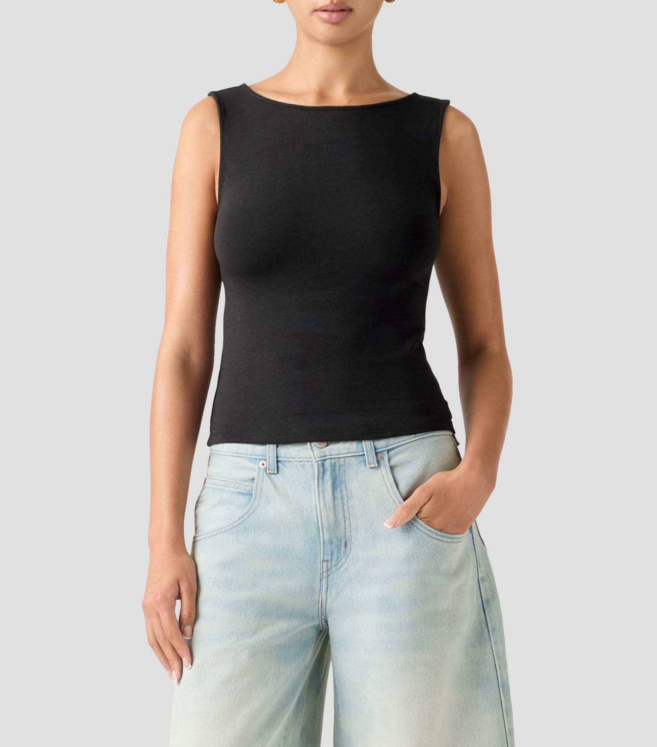 Playera de cuello redondo sin mangas lisa Mujer