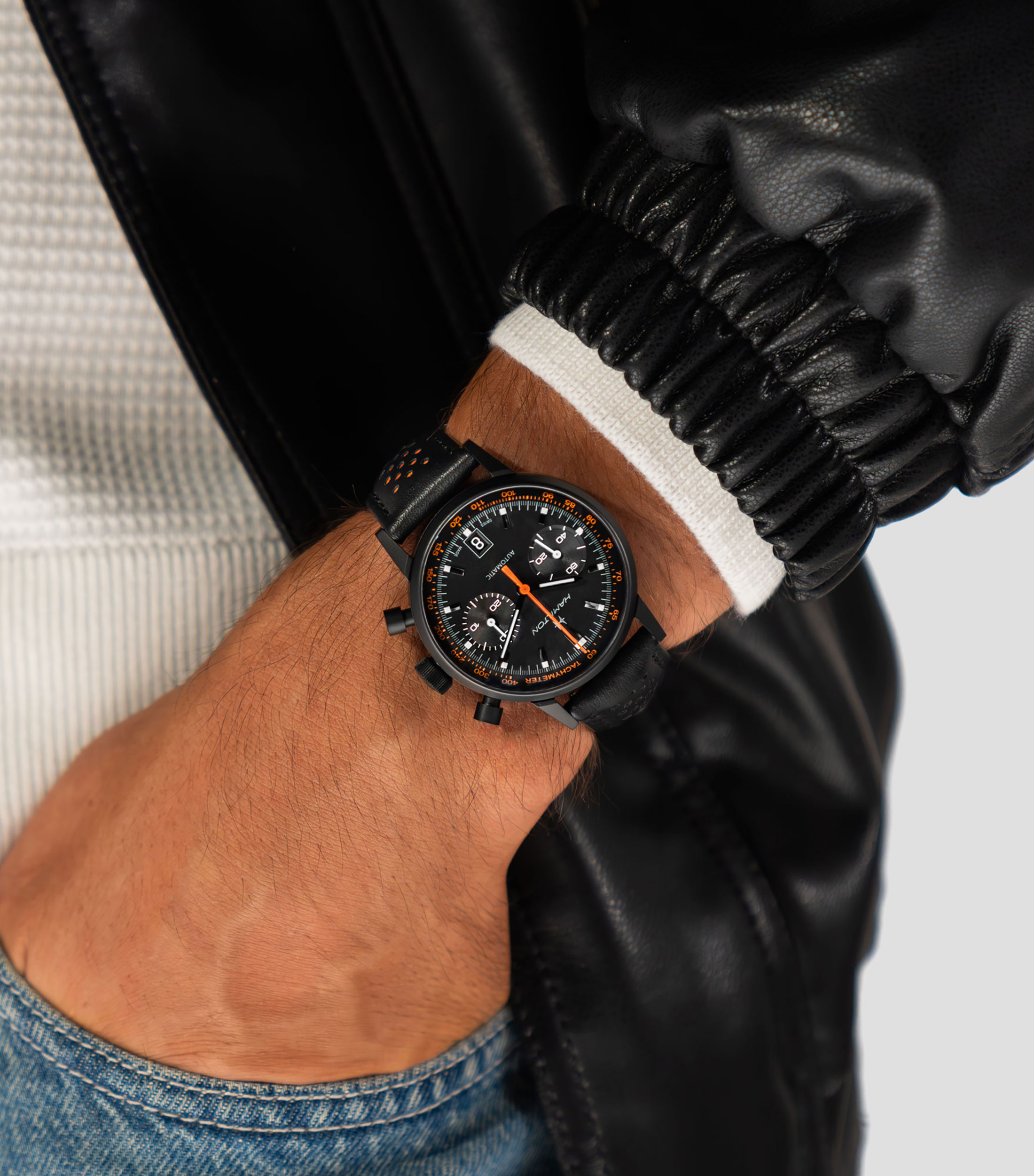 Reloj para Hombre Intra-Matic Auto Chrono deportivo negro, naranja