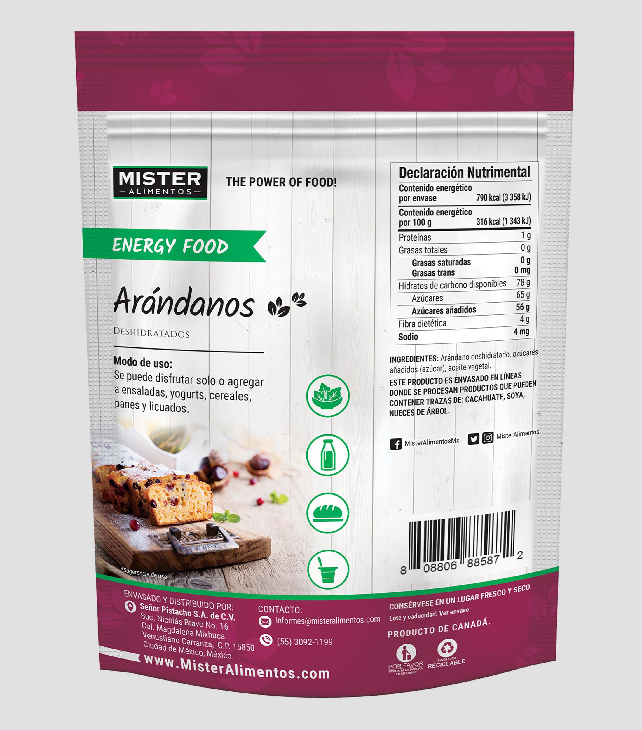 Arándano deshidratados, 250 g
