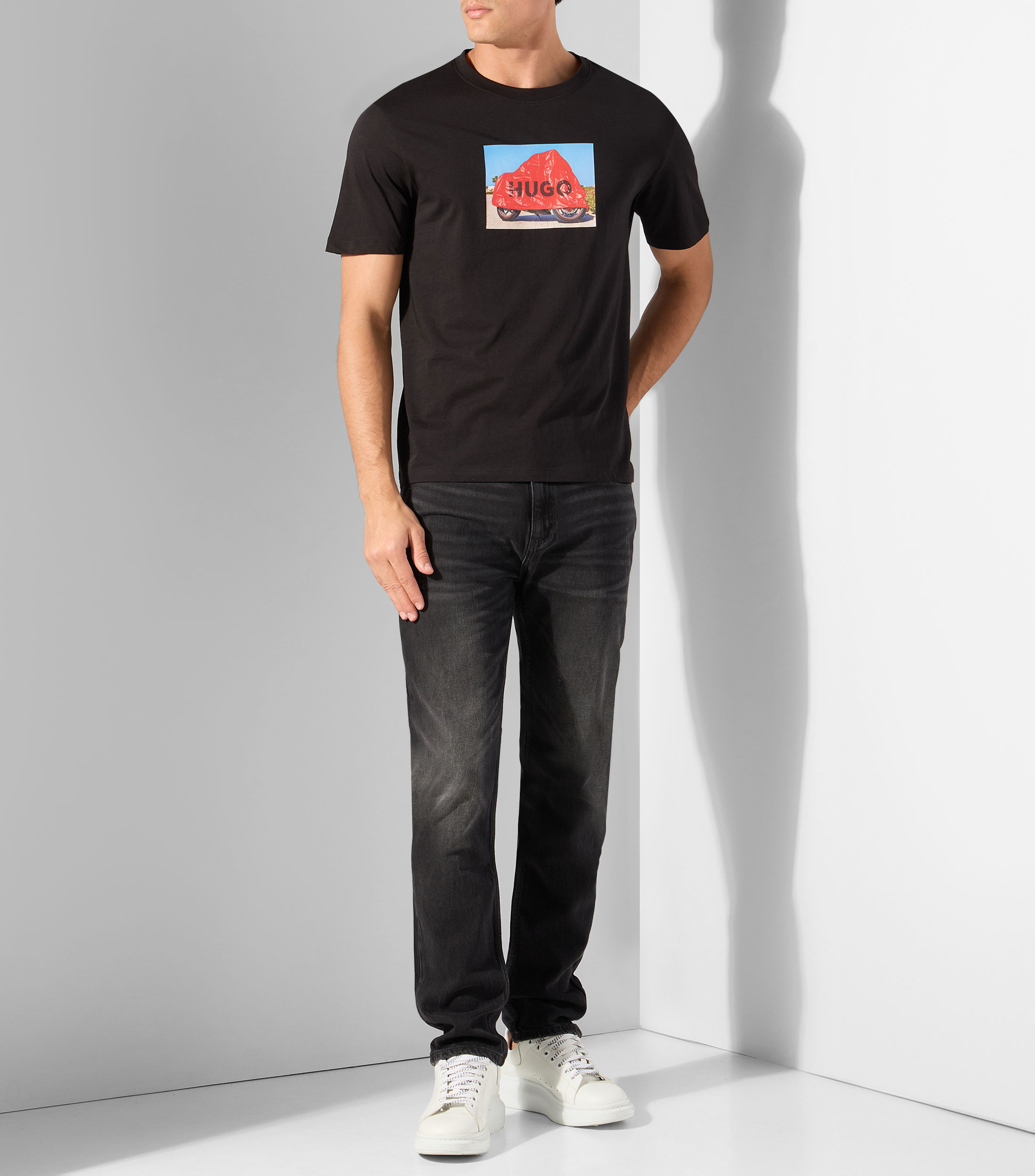 Playera en punto de algodón con ilustración de estilo biker Hombre