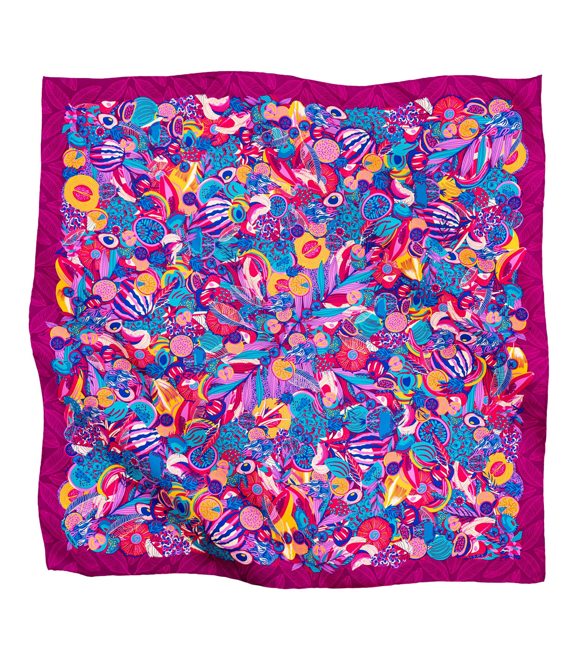 Mascada de seda fucsia estampada Mujer