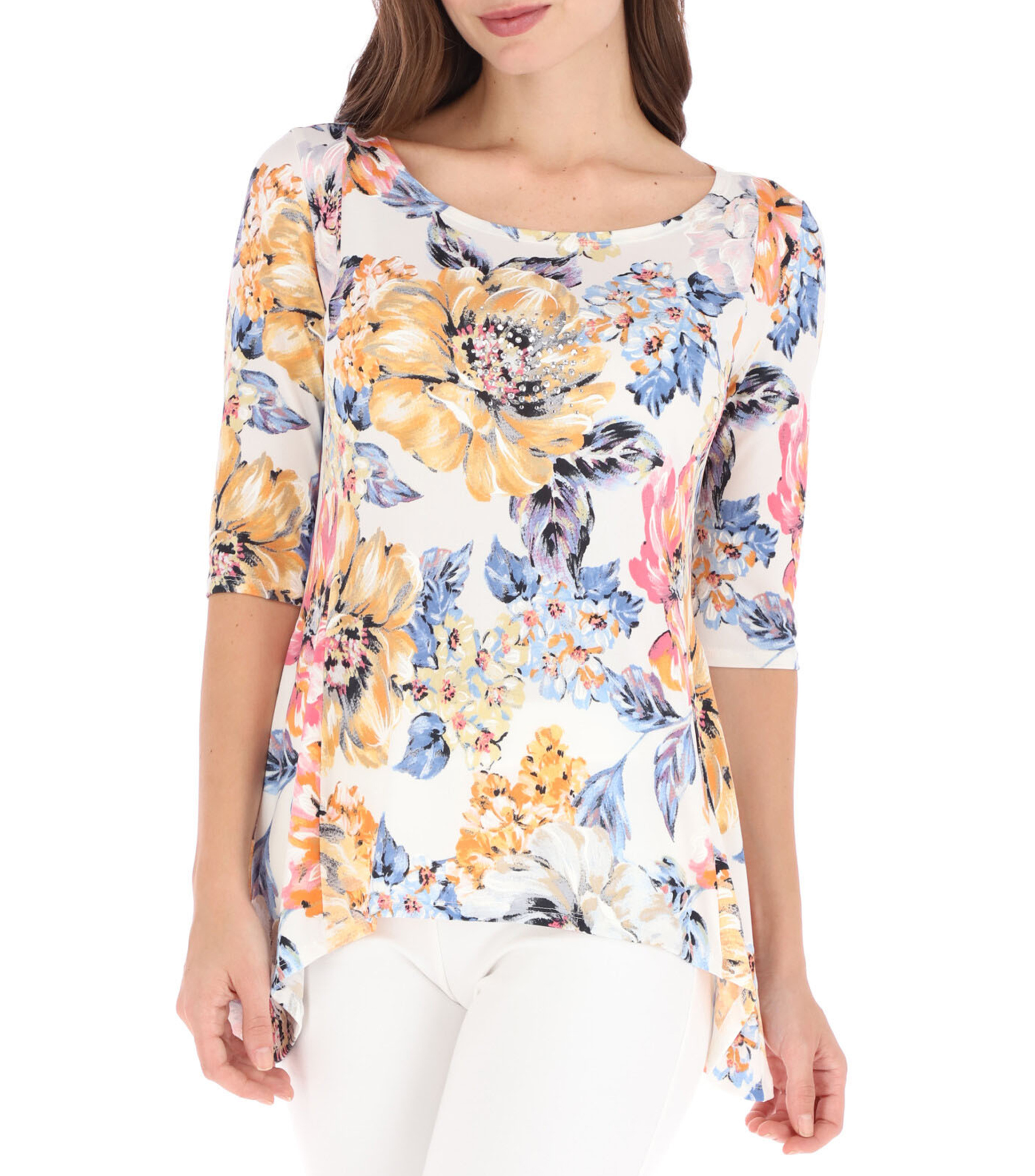 Charme Blusa asimetrica floral manga 3 4 Mujer El Palacio de Hierro