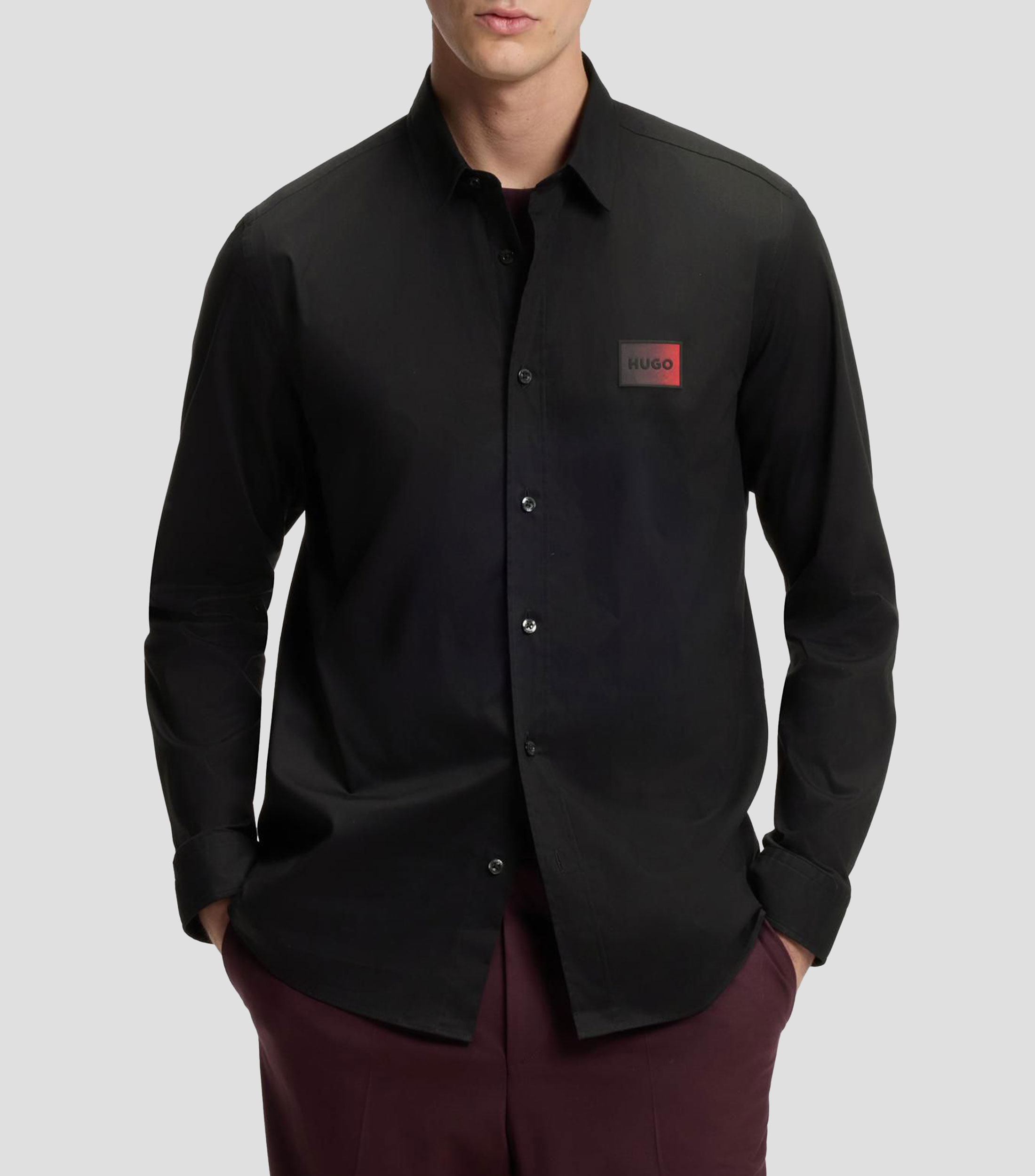 Camisa relaxed en lona de algodón elástico Hombre