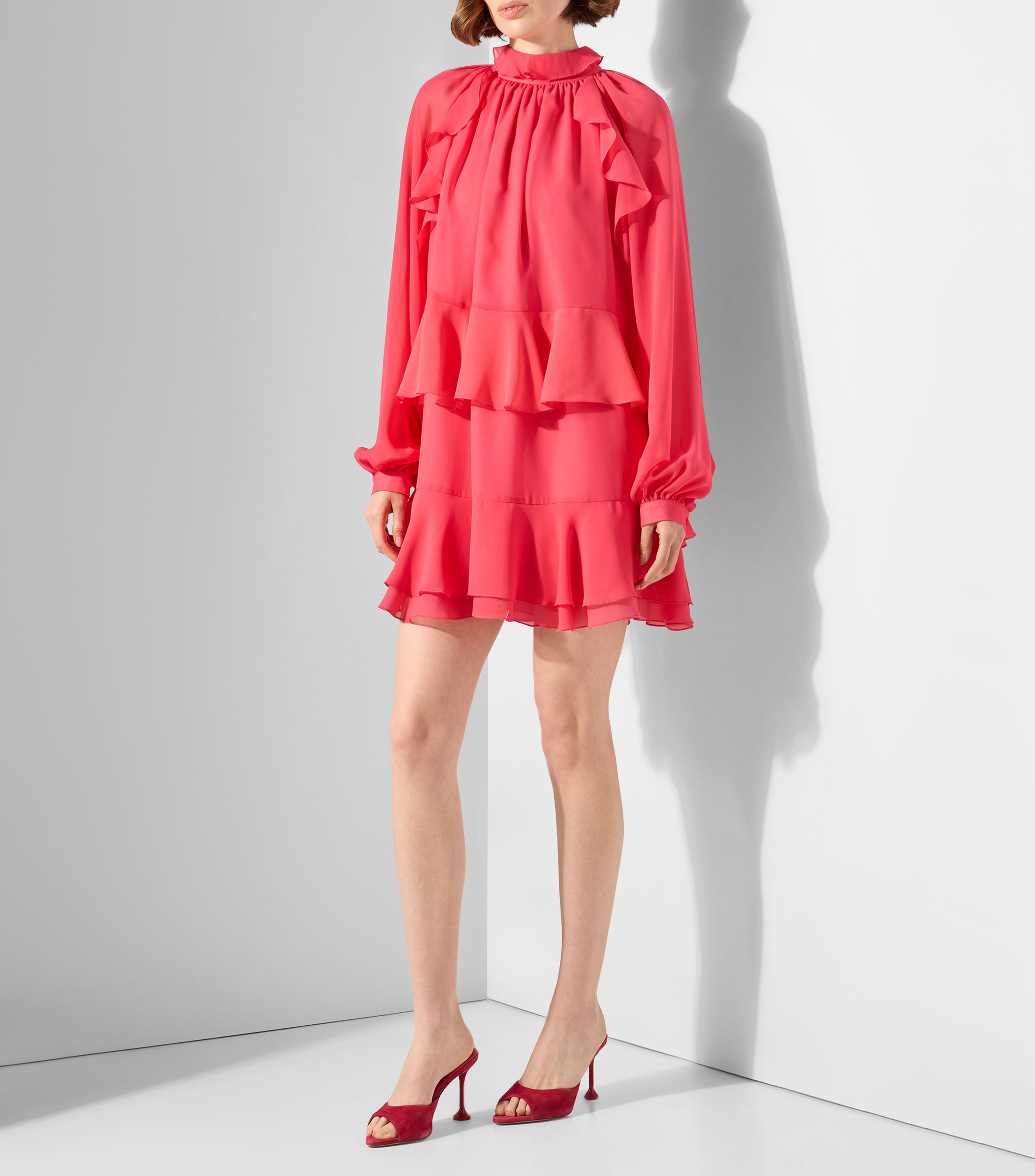 Vestido corto con manga larga liso Mujer