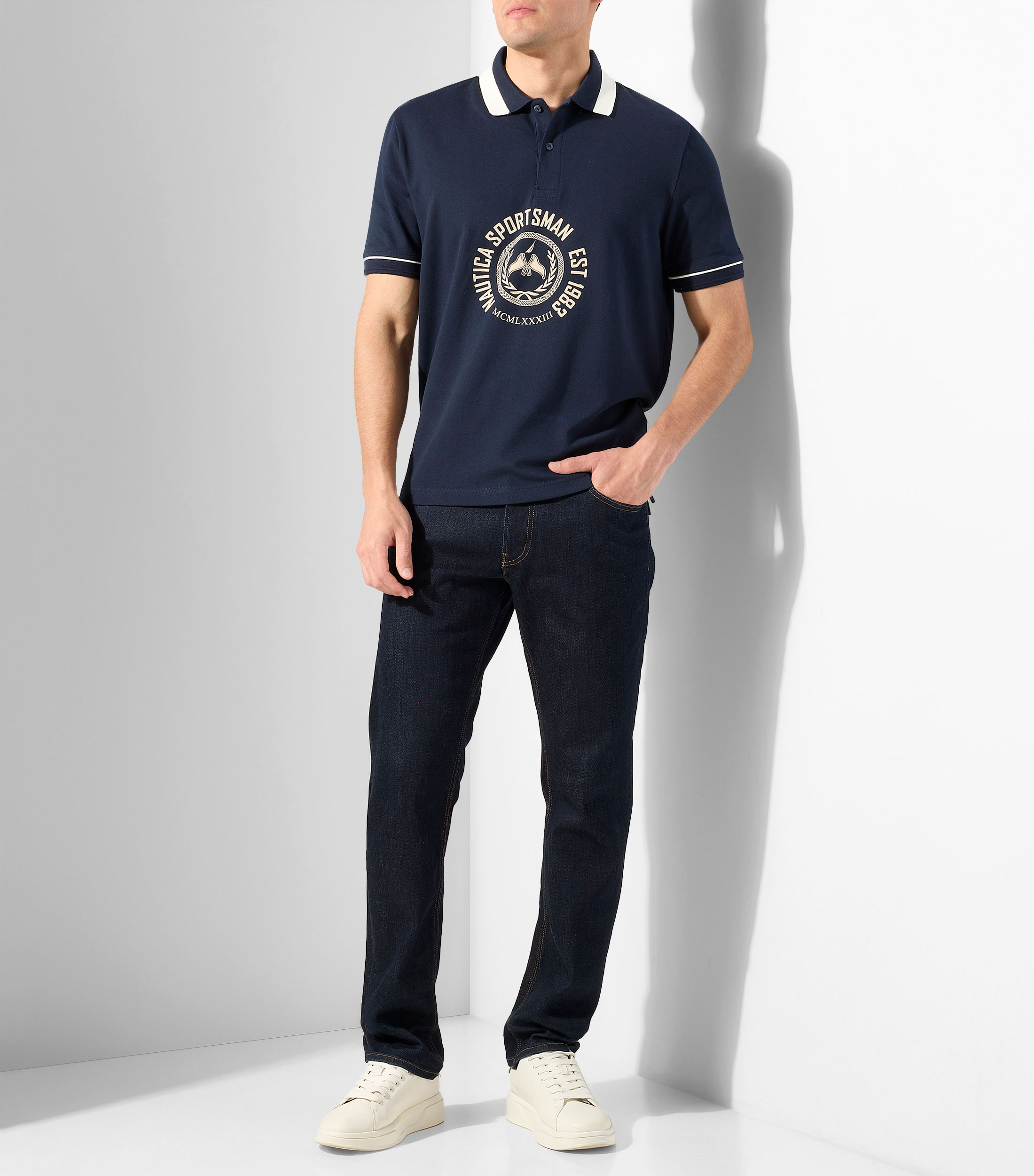 Playera tipo polo manga corta estampada Hombre